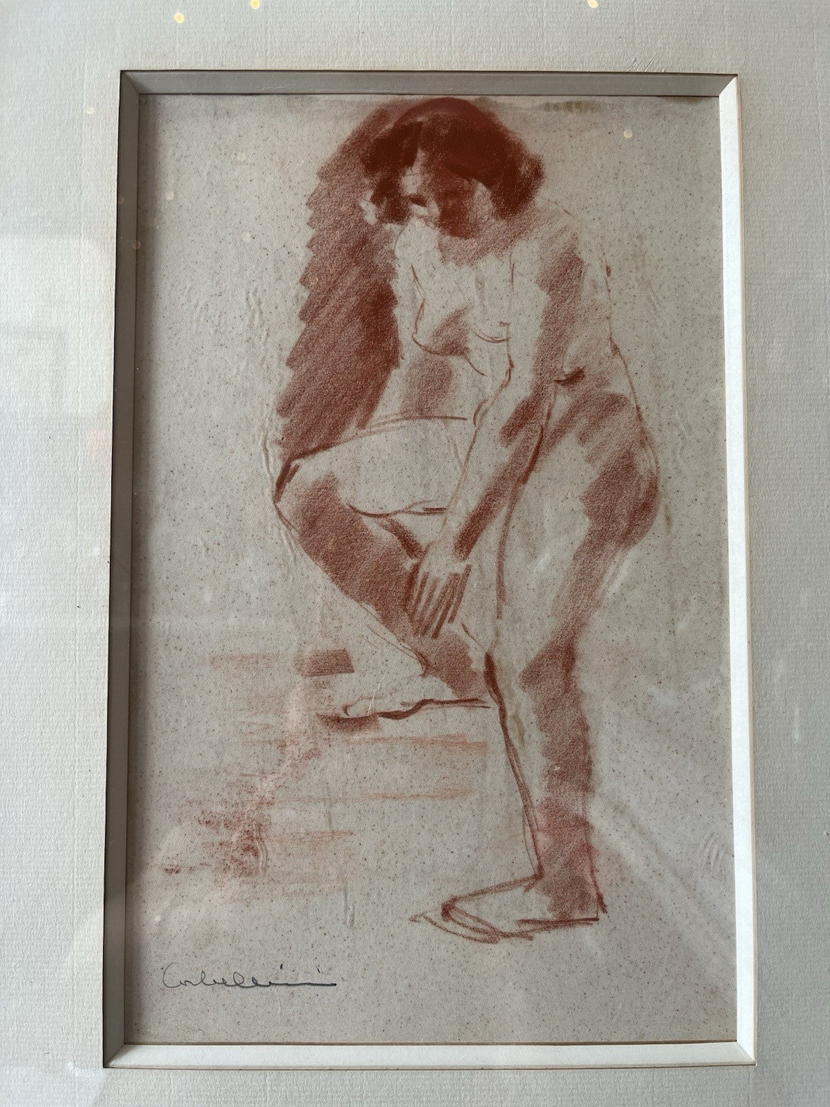 Dessin Sanguine Femme Nue Signé Corbellini