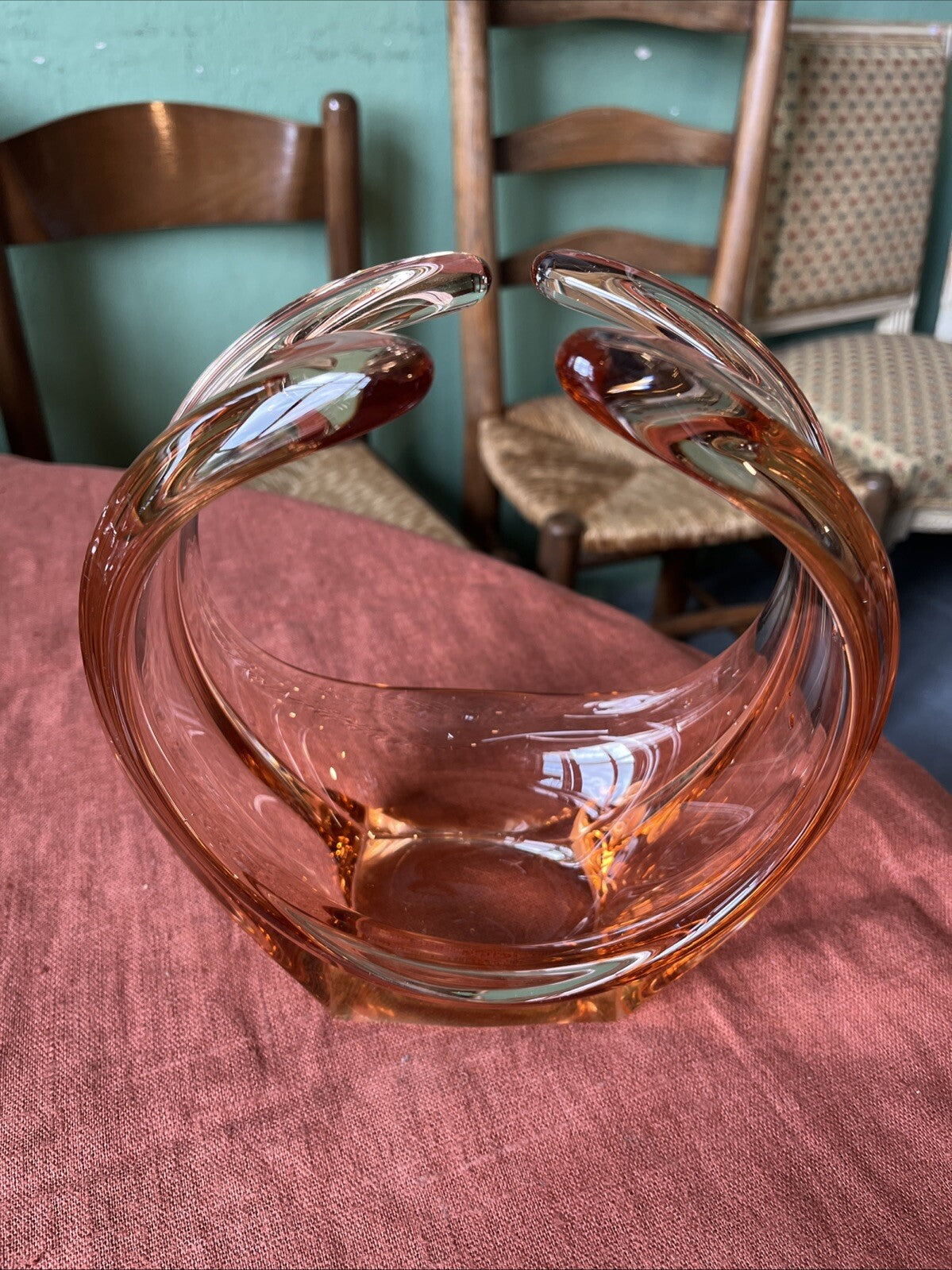 Corbeille, Centre De Table / Vide Poche Orange Verre Cristallin