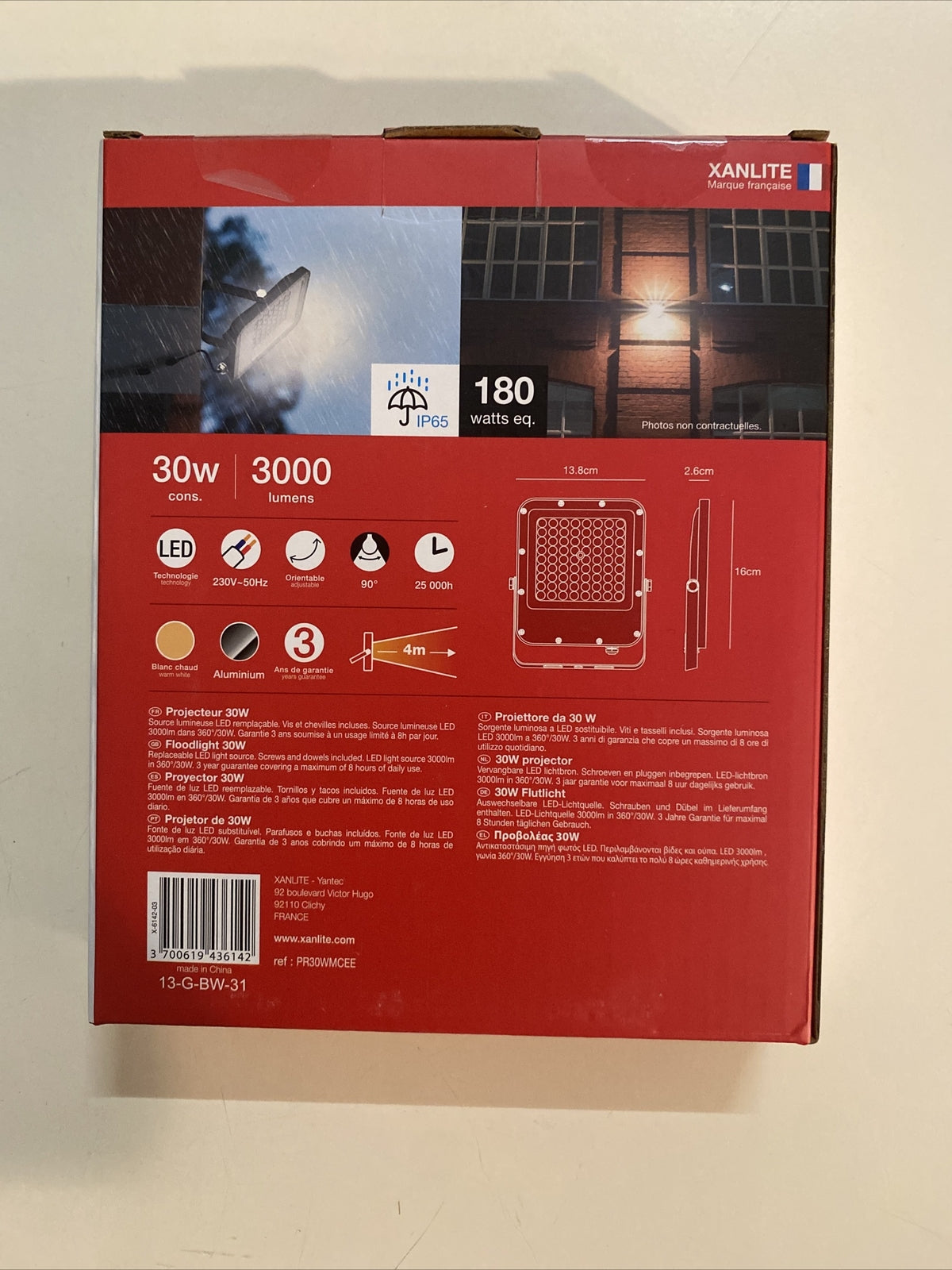 Projecteur led mural xanlite garden 180W 3000 lumens