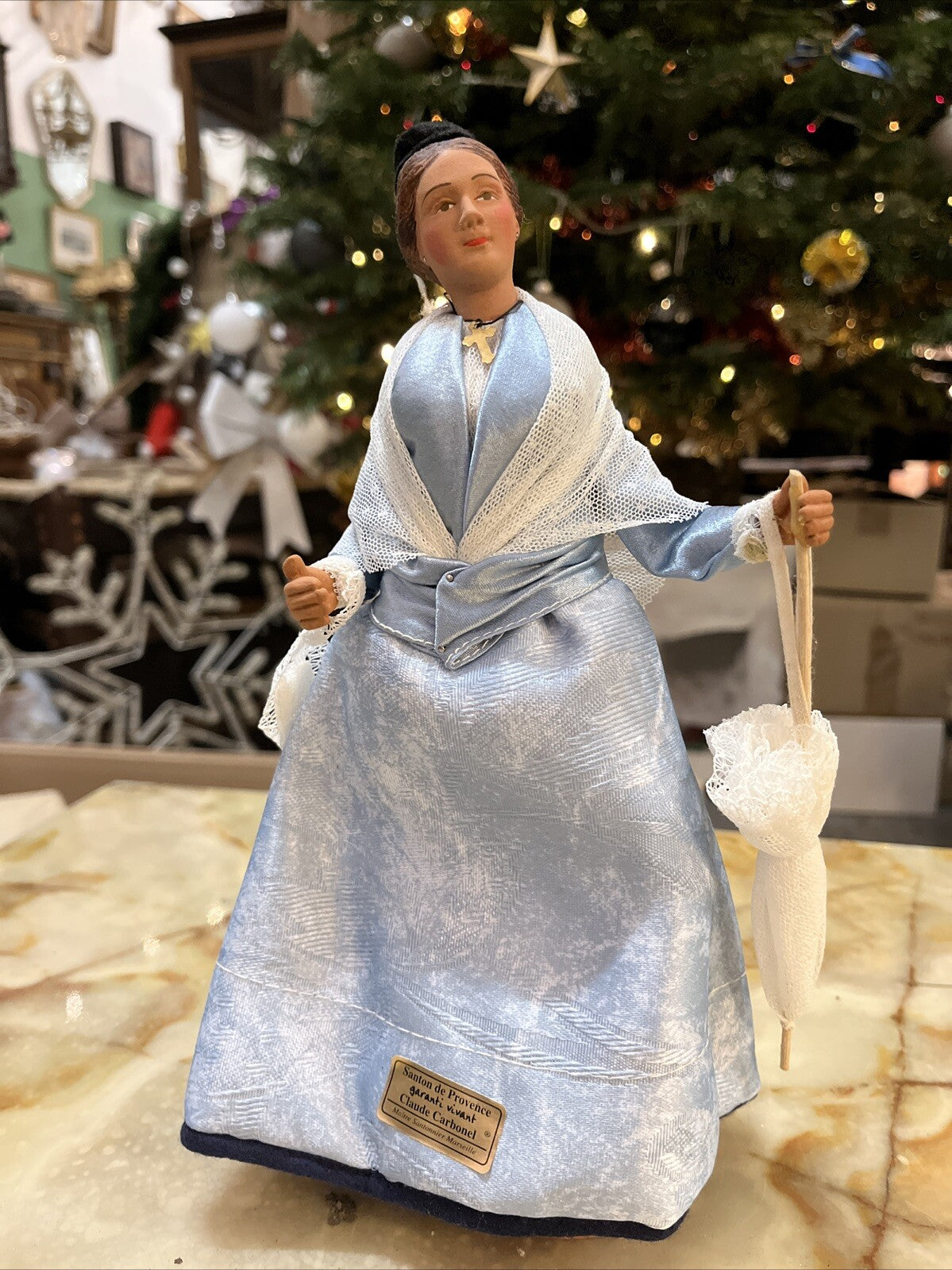 Grand Santon Provençal Claude Carbonel Religieuse Bleu
