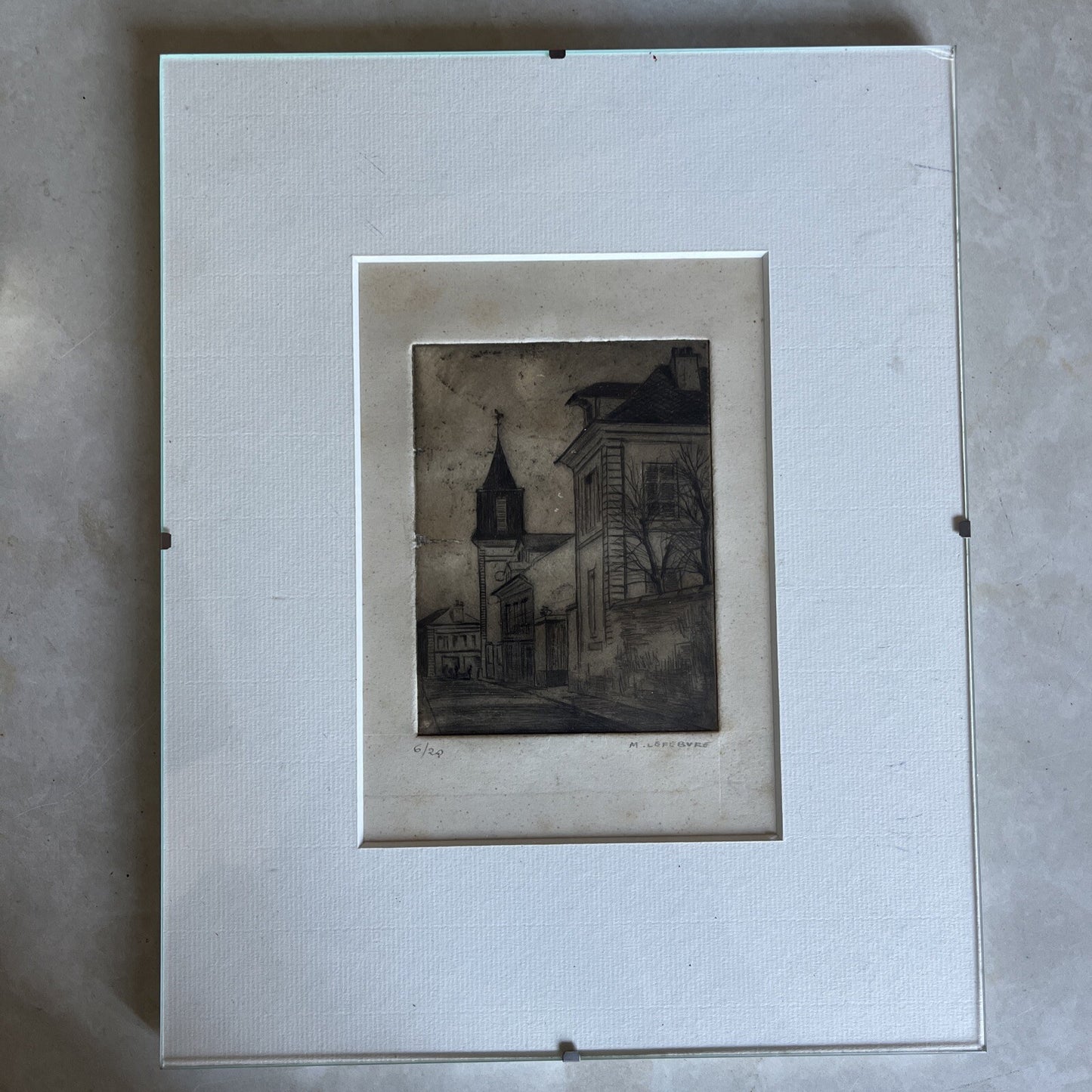 Dessin ancien 6/20 Signé M.Lefebvre encadrement sous verre