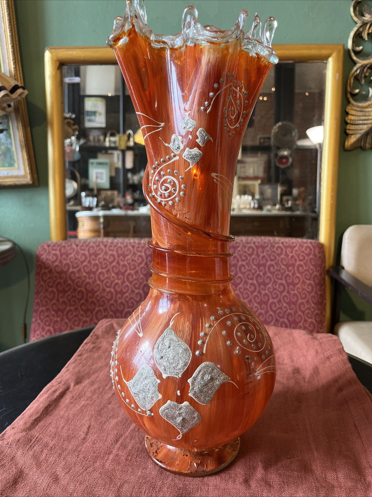 Vase En Verre Souffle Orange