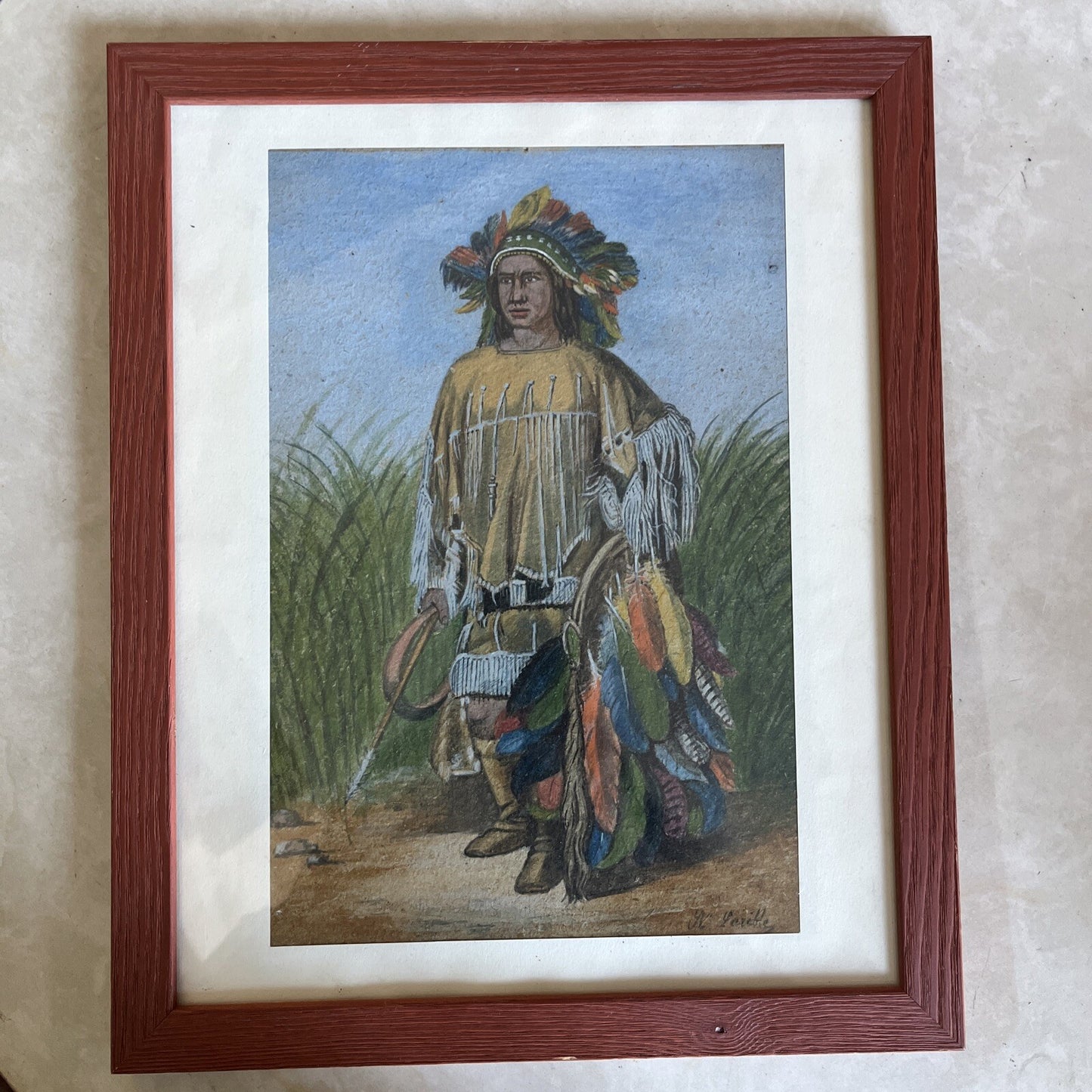 Dessin D’indien Signé R. Larible avec encadrement bois