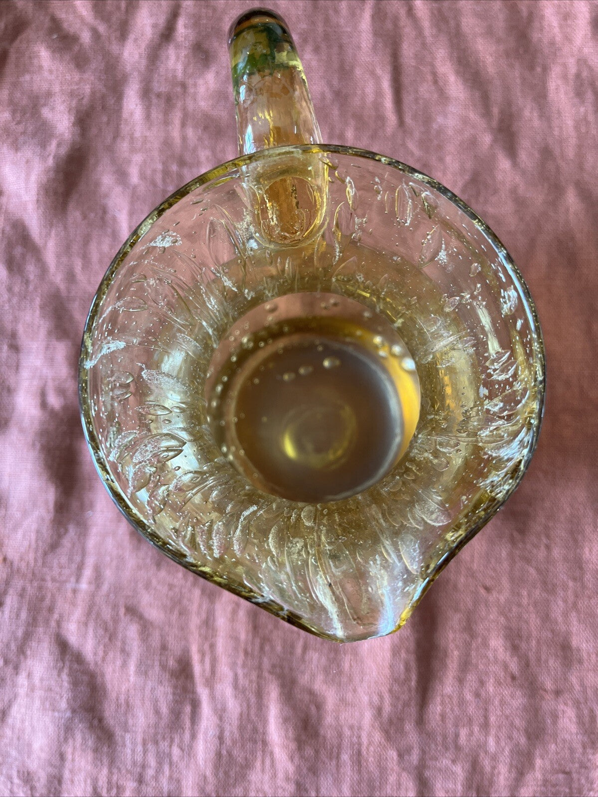 Pichet A Eau/orangeade Verre Soufflé Bullé Jaune Vintage