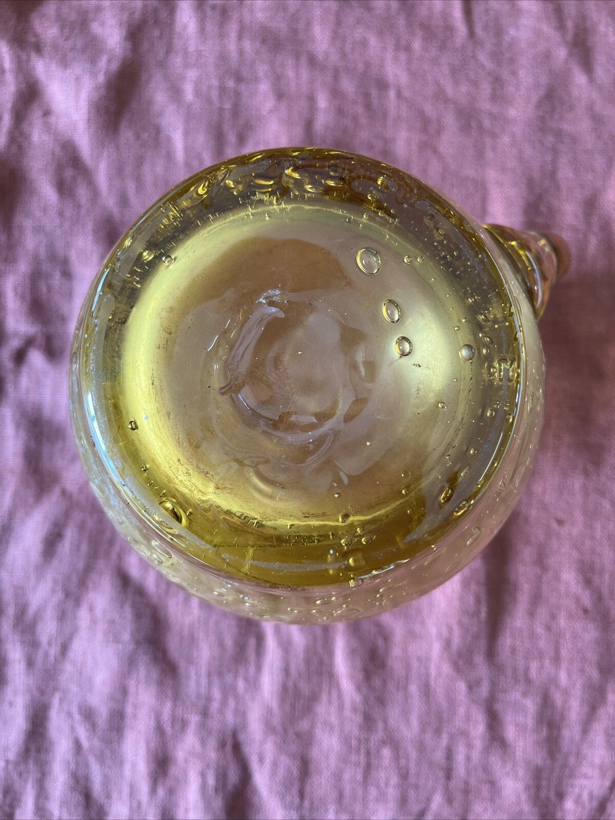 Pichet A Eau/orangeade Verre Soufflé Bullé Jaune Vintage
