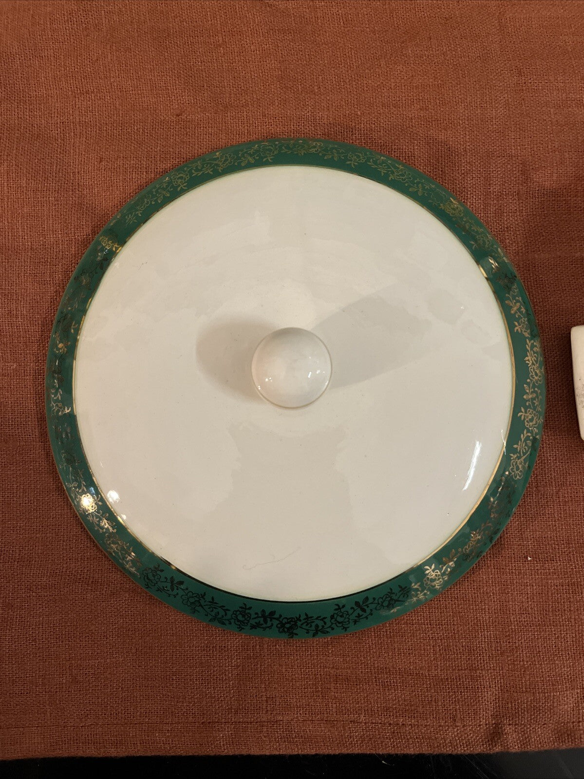Soupière En Porcelaine Opaque Blanc Et Vert Sarreguemines