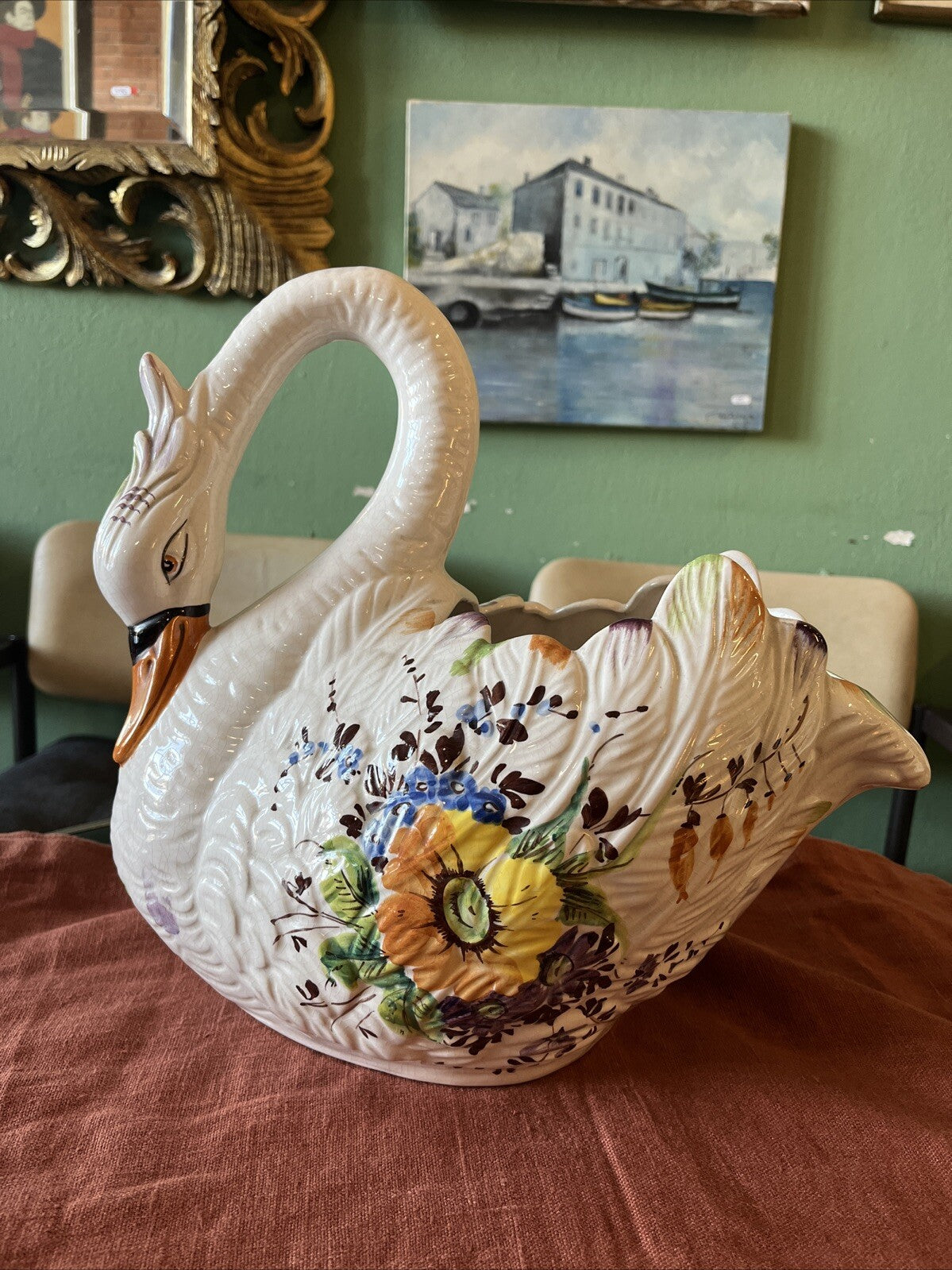 Cache pot Cygne en céramique de Bassano, Italie, Circa 1970