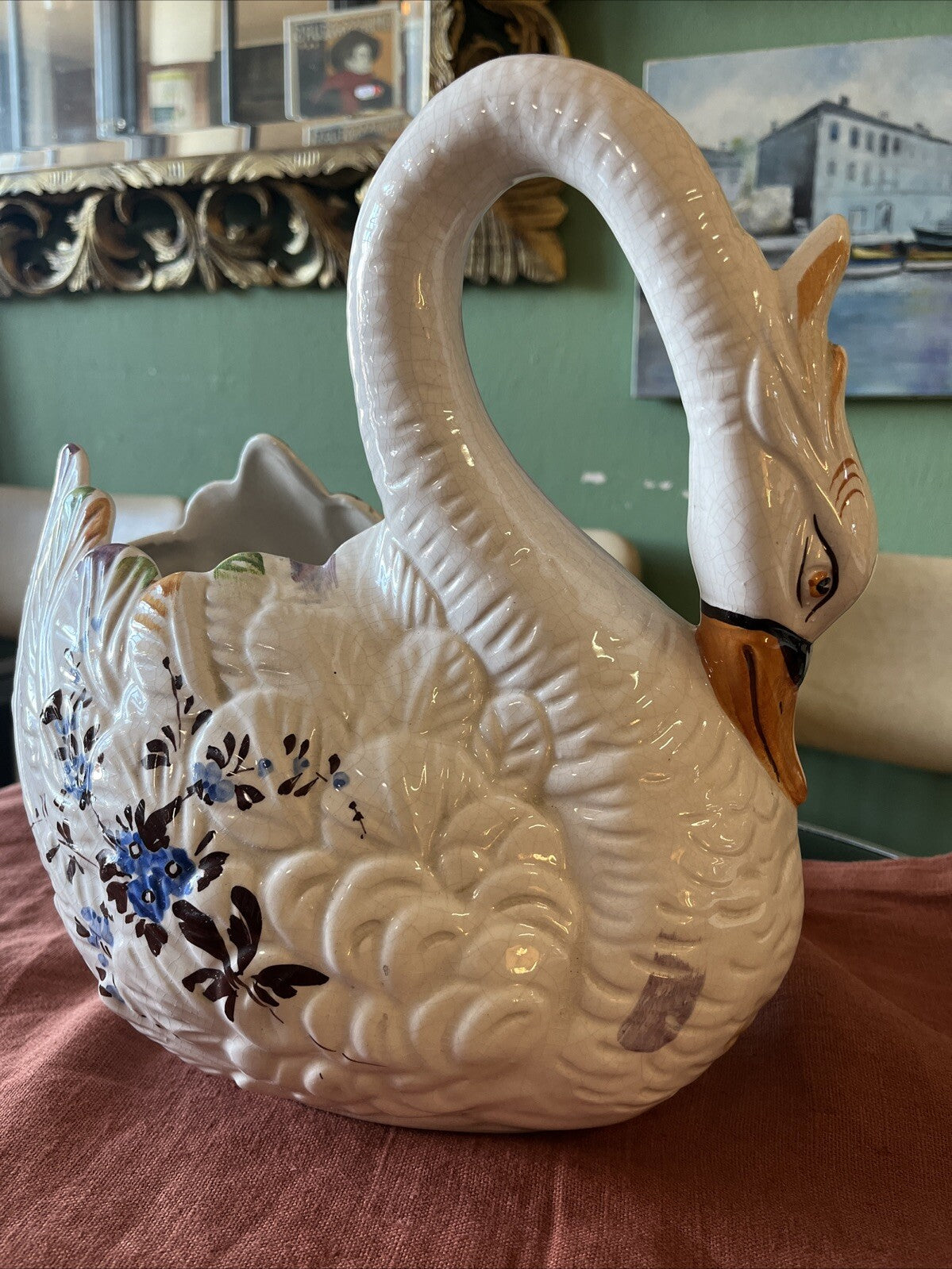 Cache pot Cygne en céramique de Bassano, Italie, Circa 1970