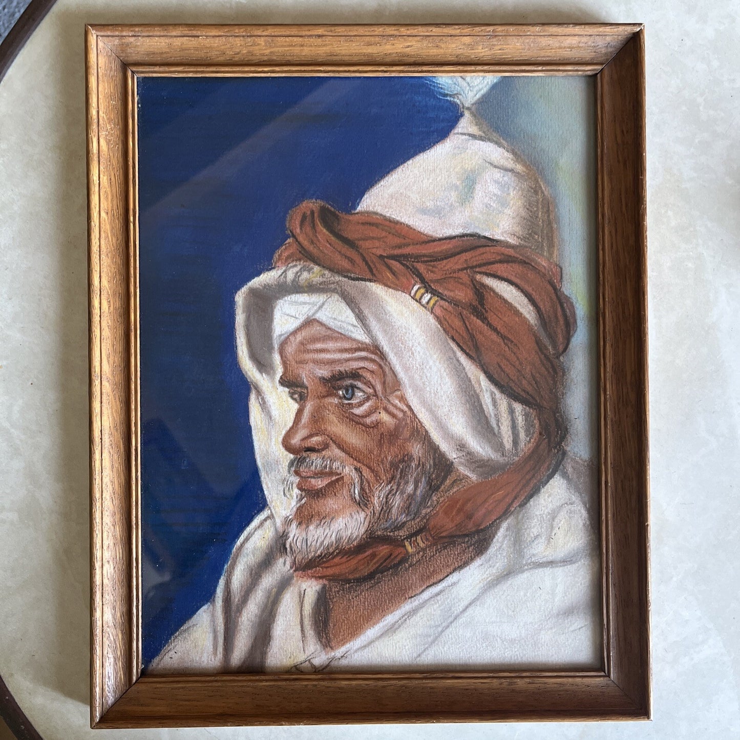 Dessin Orientaliste Portrait Homme encadrement bois