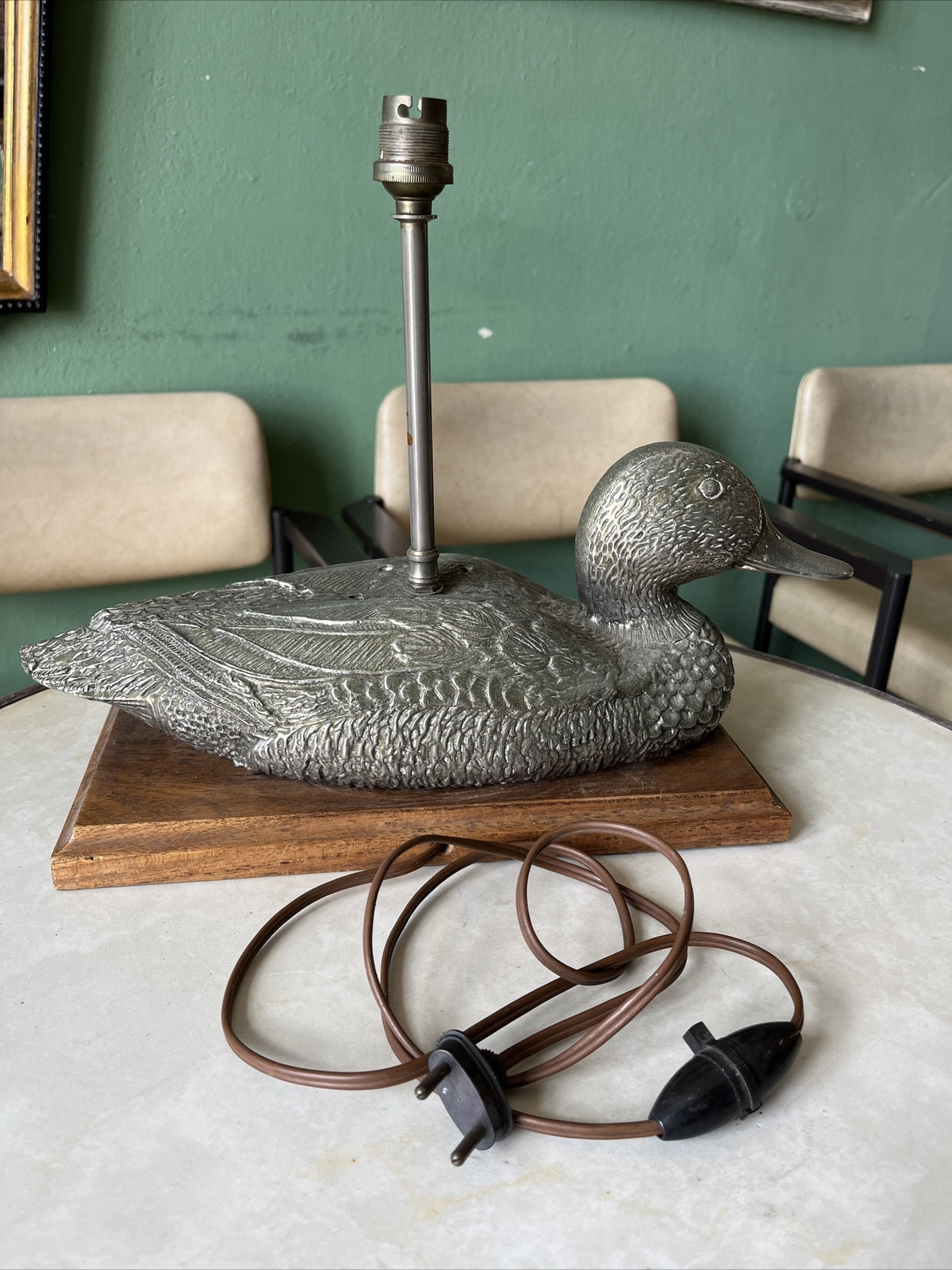 Lampe Ancienne Décor Canard En Bronze