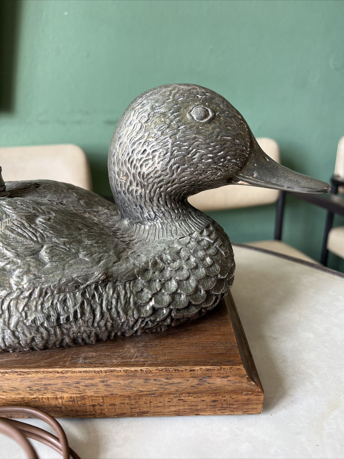 Lampe Ancienne Décor Canard En Bronze