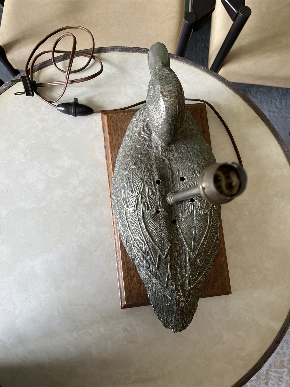 Lampe Ancienne Décor Canard En Bronze