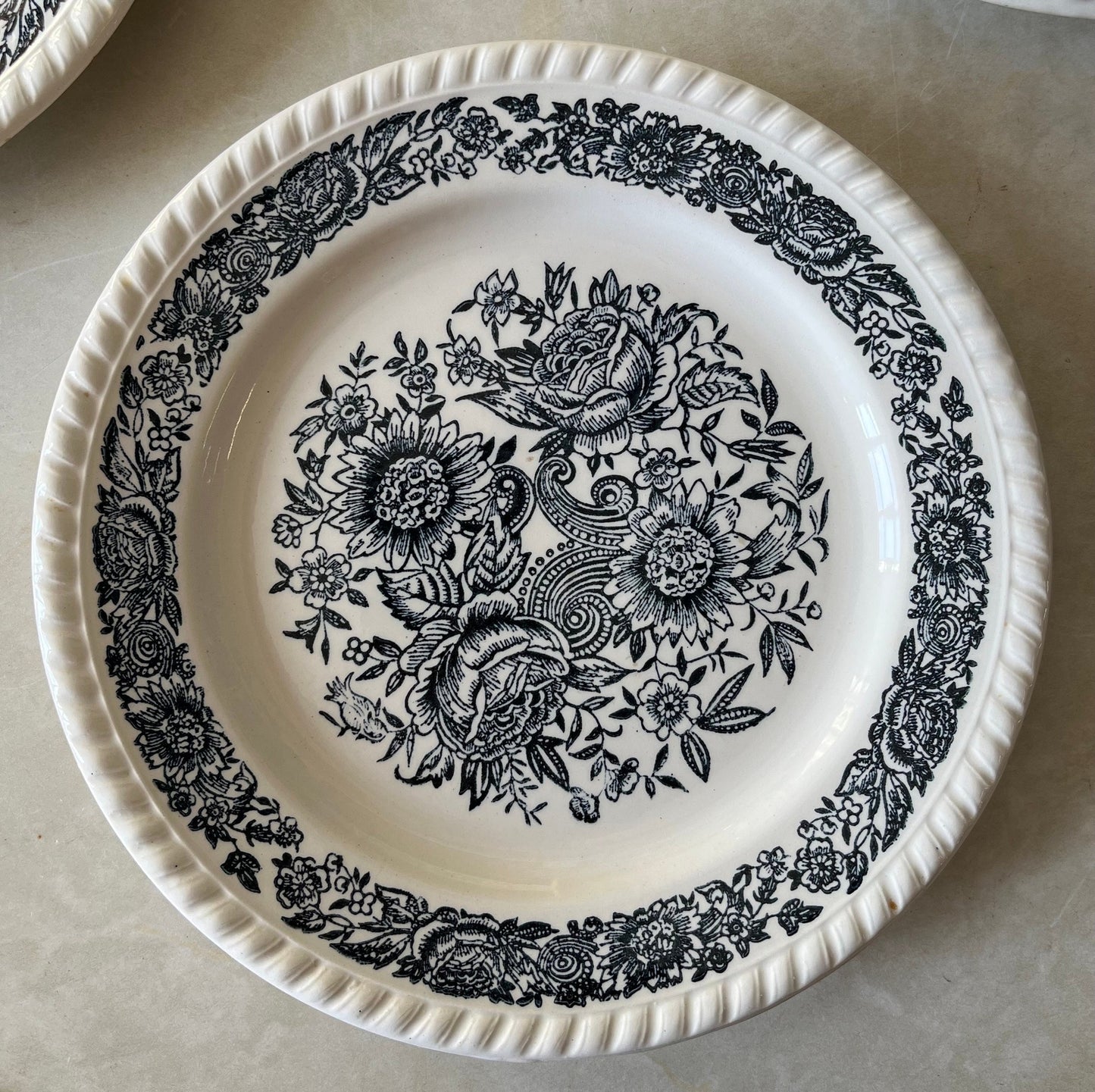 Lot de 8 assiettes plates à décor fleuri bleu (5 petites et 3 grandes)