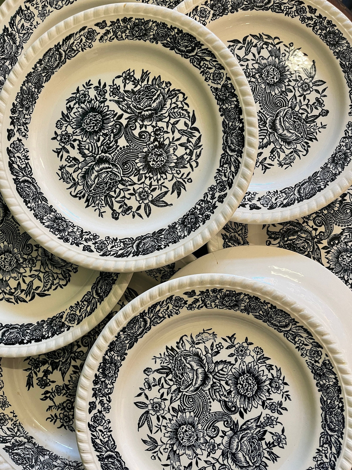 Lot de 8 assiettes plates à décor fleuri bleu (5 petites et 3 grandes)