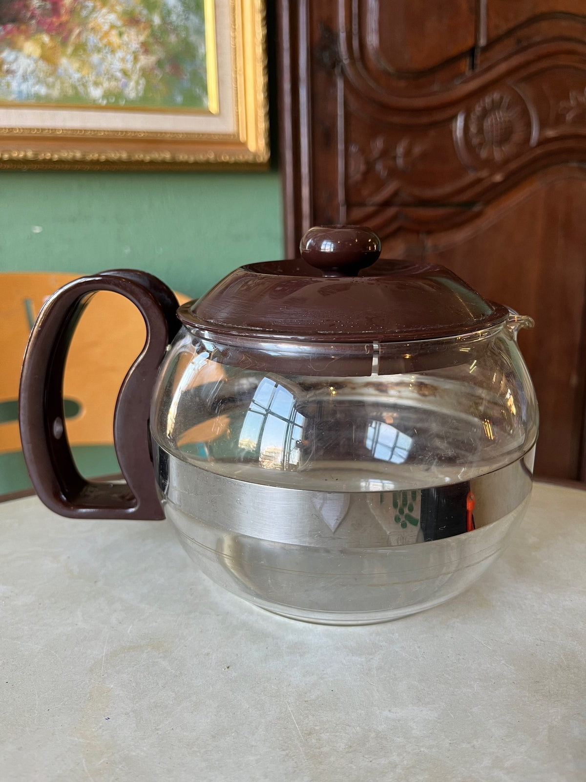 Théière vintage Pyrex marron