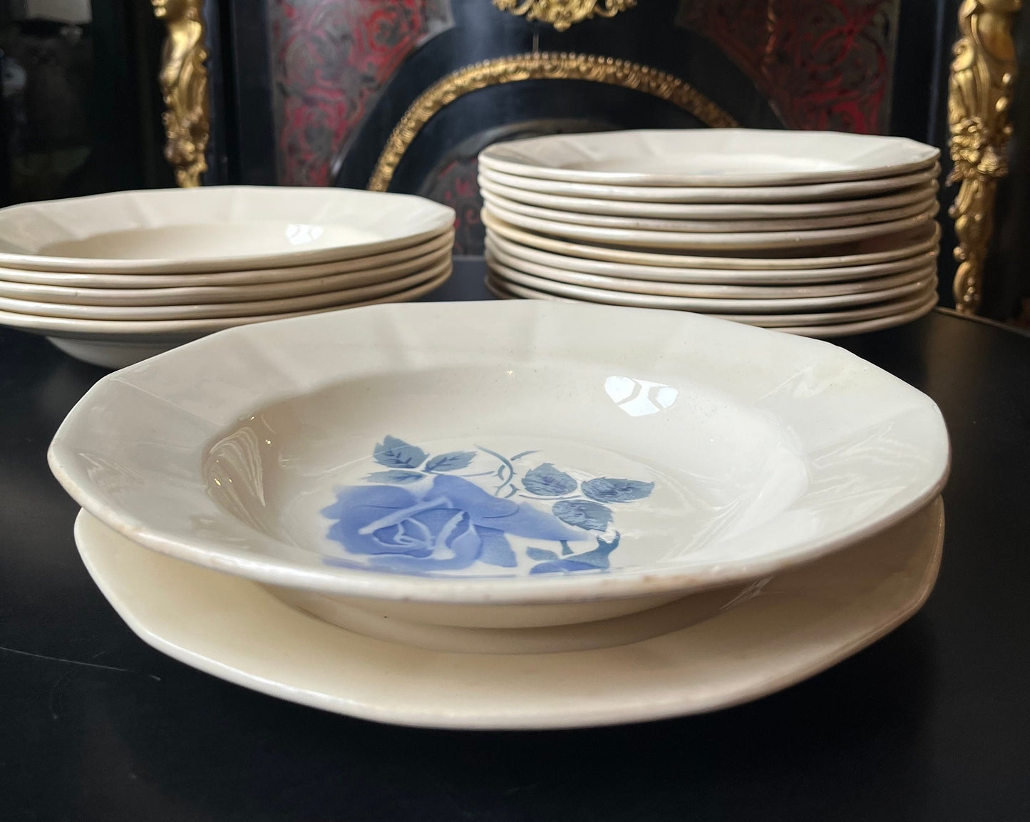 Lot de 16 assiettes (10 plates/6 creuses) Digoin Sarreguemines France