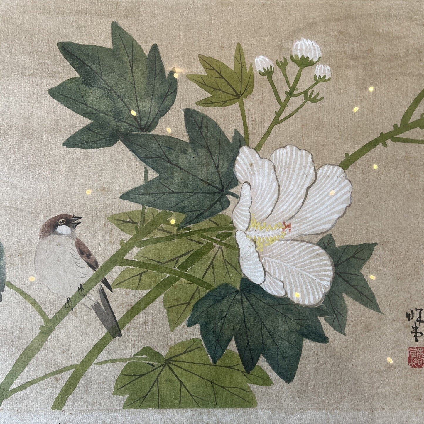 Peinture Vintage Asiatique Sur Soie
