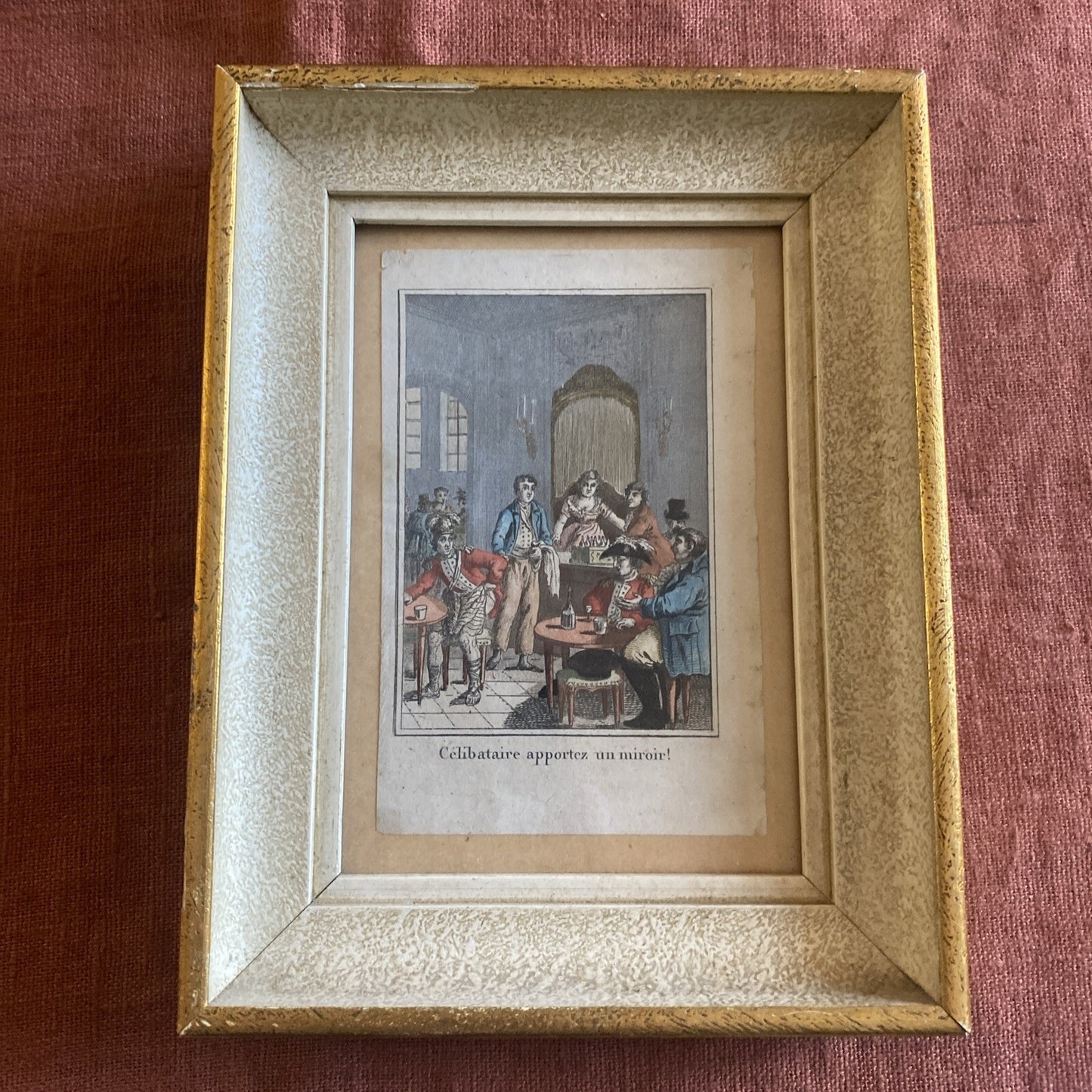 gravure ancienne encadrée « Célibataire Apportez Un Miroir »