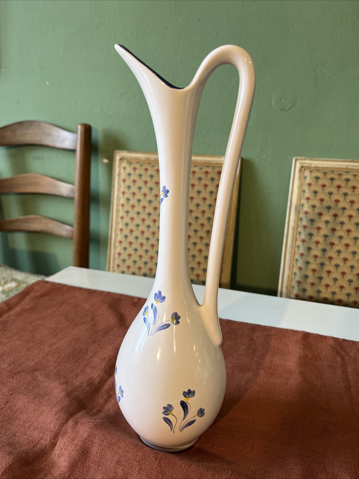 Aiguière En Porcelaine Décor Fleurs Bleu