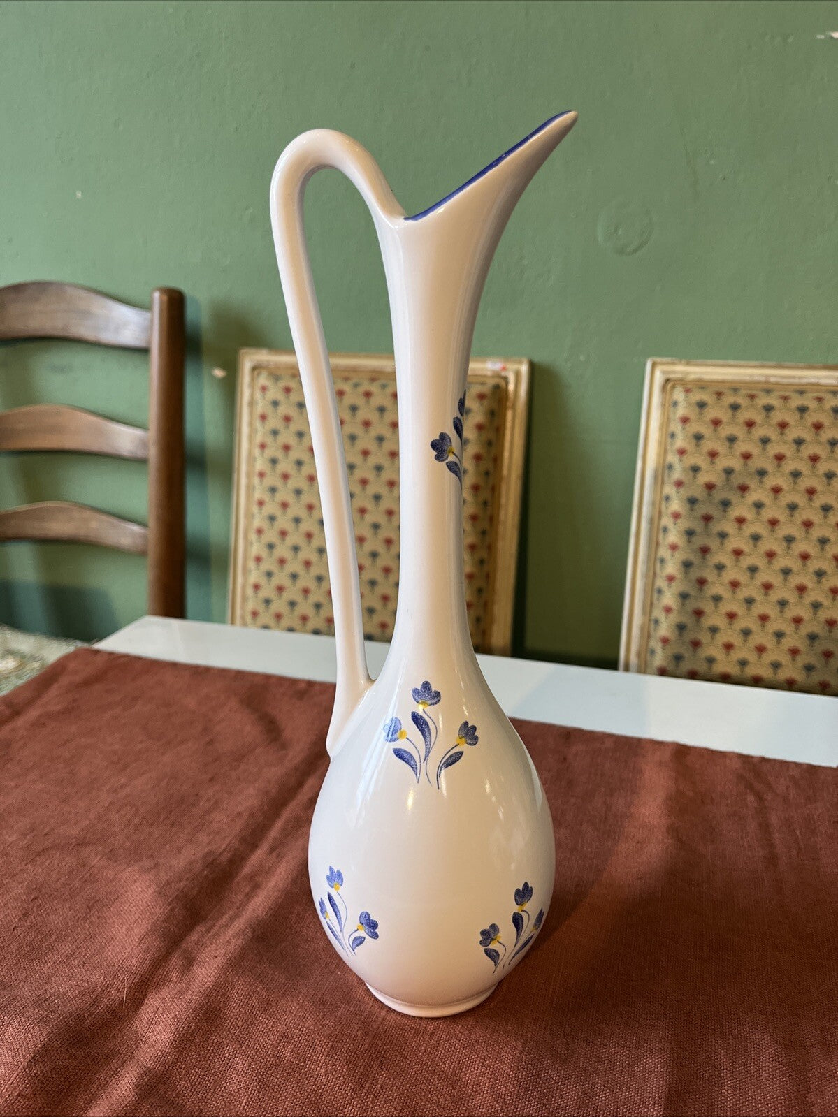Aiguière En Porcelaine Décor Fleurs Bleu