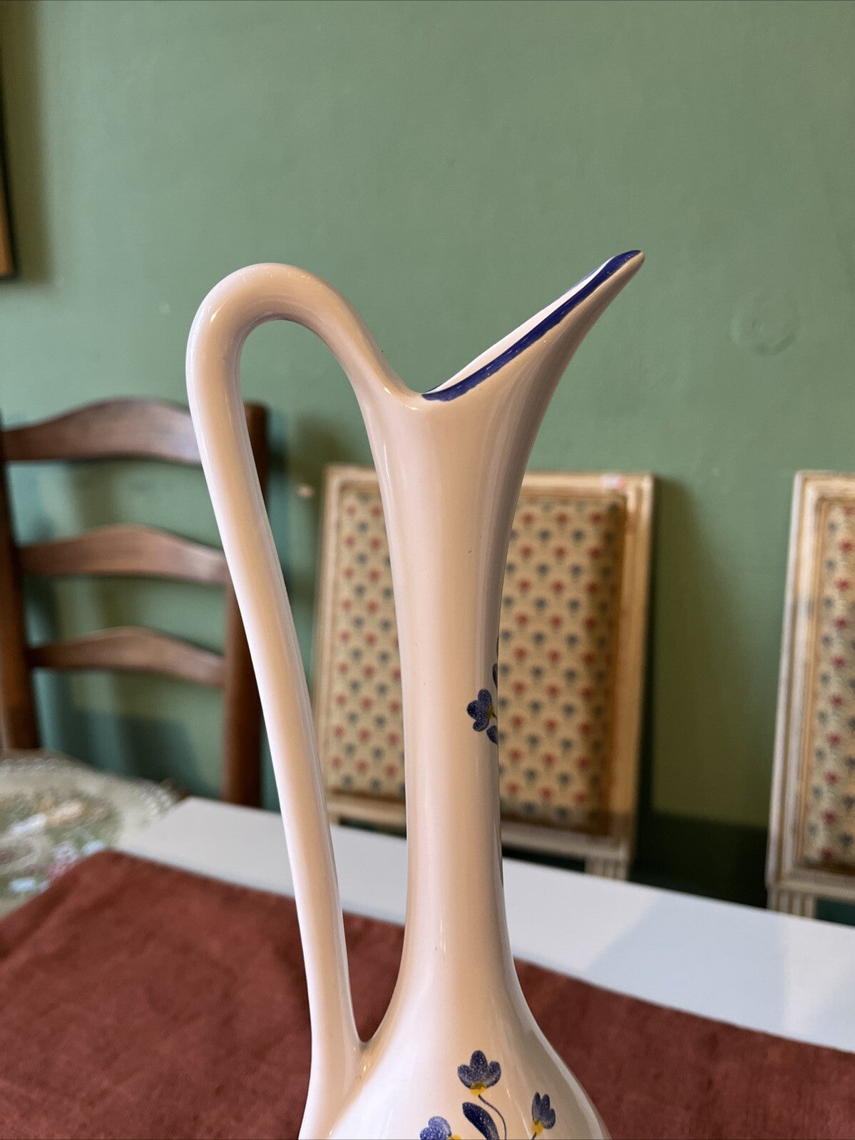 Aiguière En Porcelaine Décor Fleurs Bleu