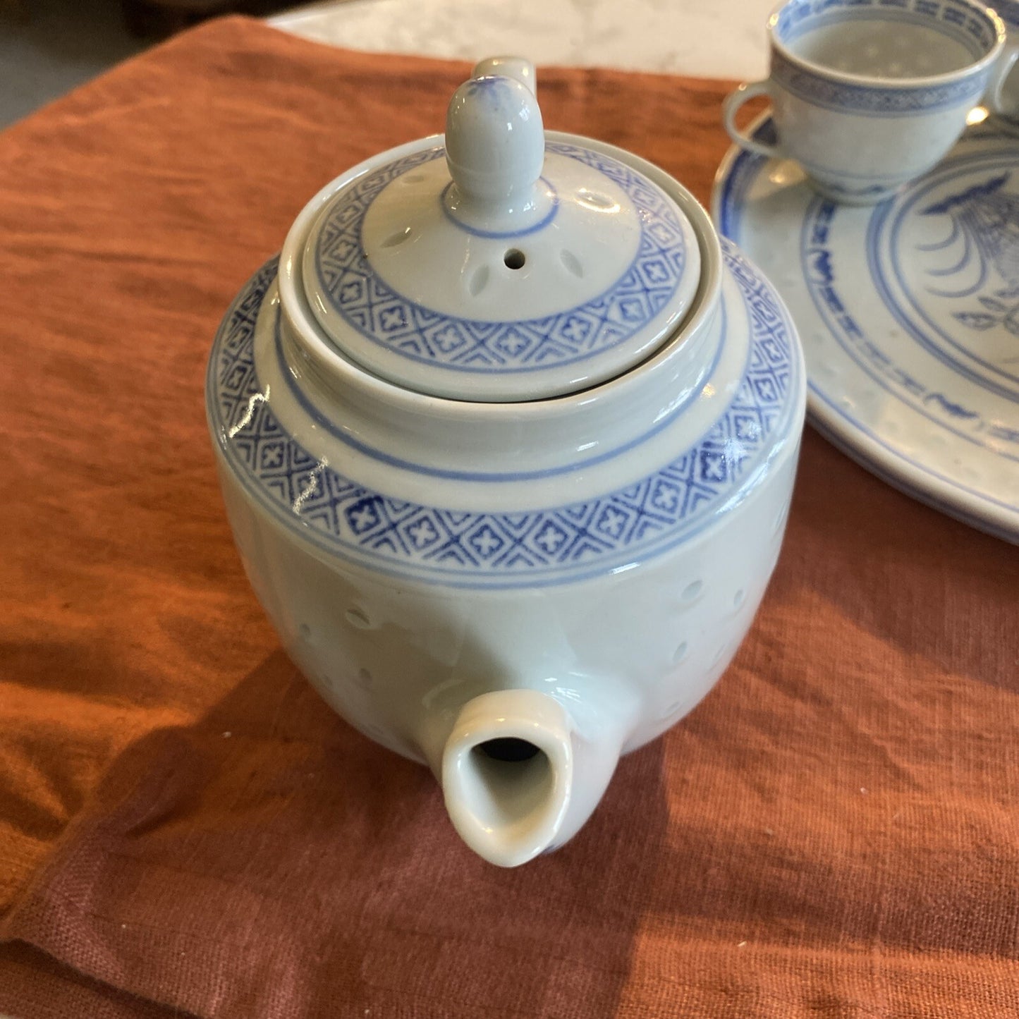 Service A Thé En Porcelaine Chinoise Bleu Et Blanc