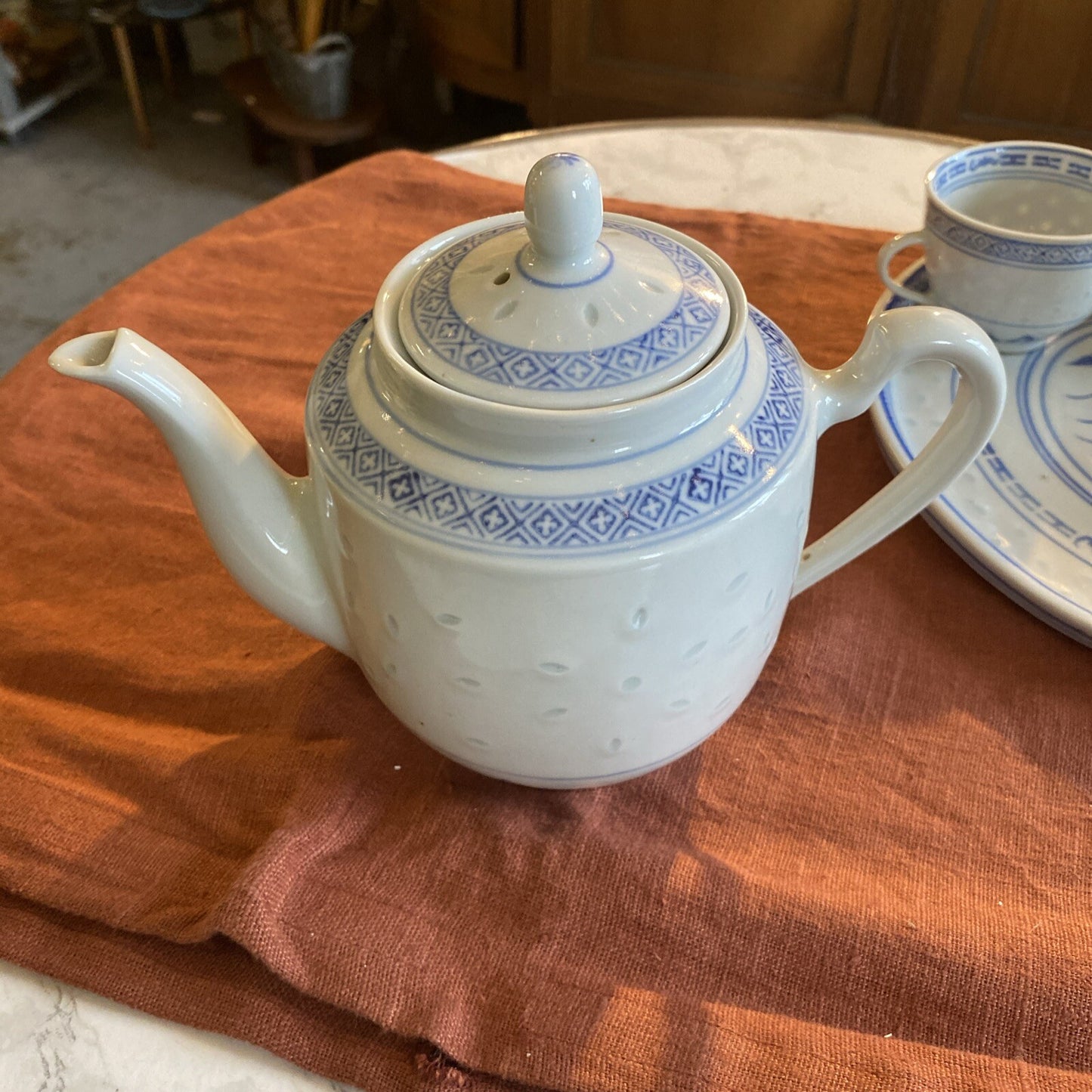 Service A Thé En Porcelaine Chinoise Bleu Et Blanc