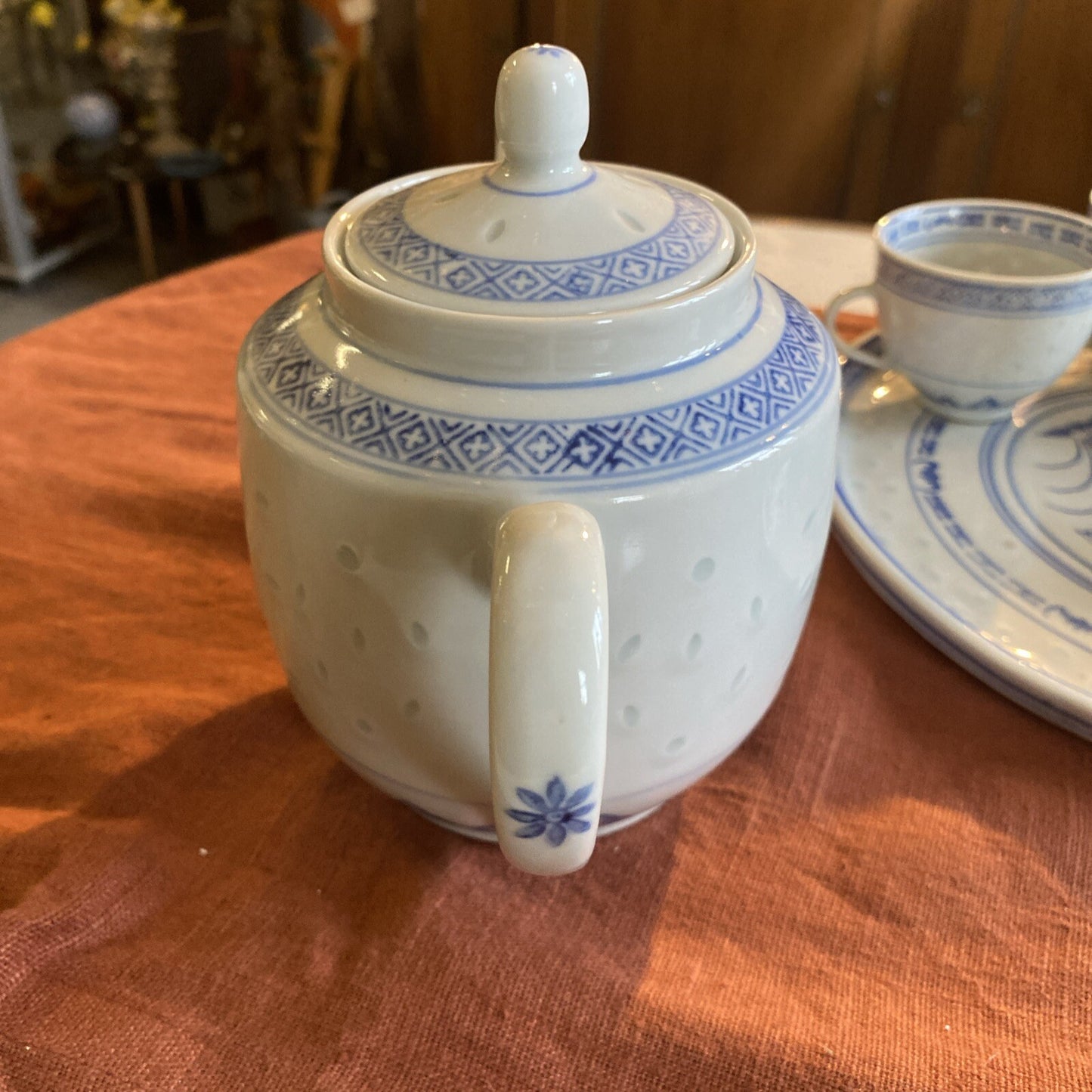 Service A Thé En Porcelaine Chinoise Bleu Et Blanc