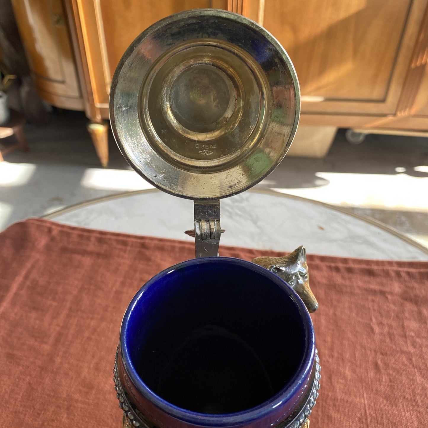 chope à bière allemande En Grès Avec Couvercle Étain