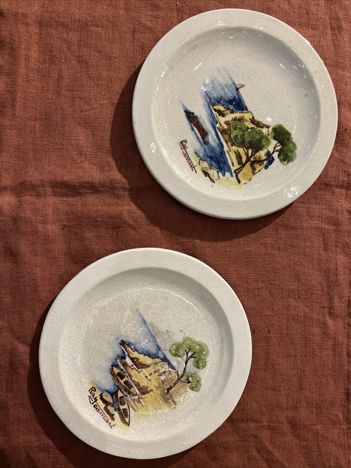 2 Assiettes anciennes Ceramique Raymond Ray Camart 1908 1980 vallauris antibes