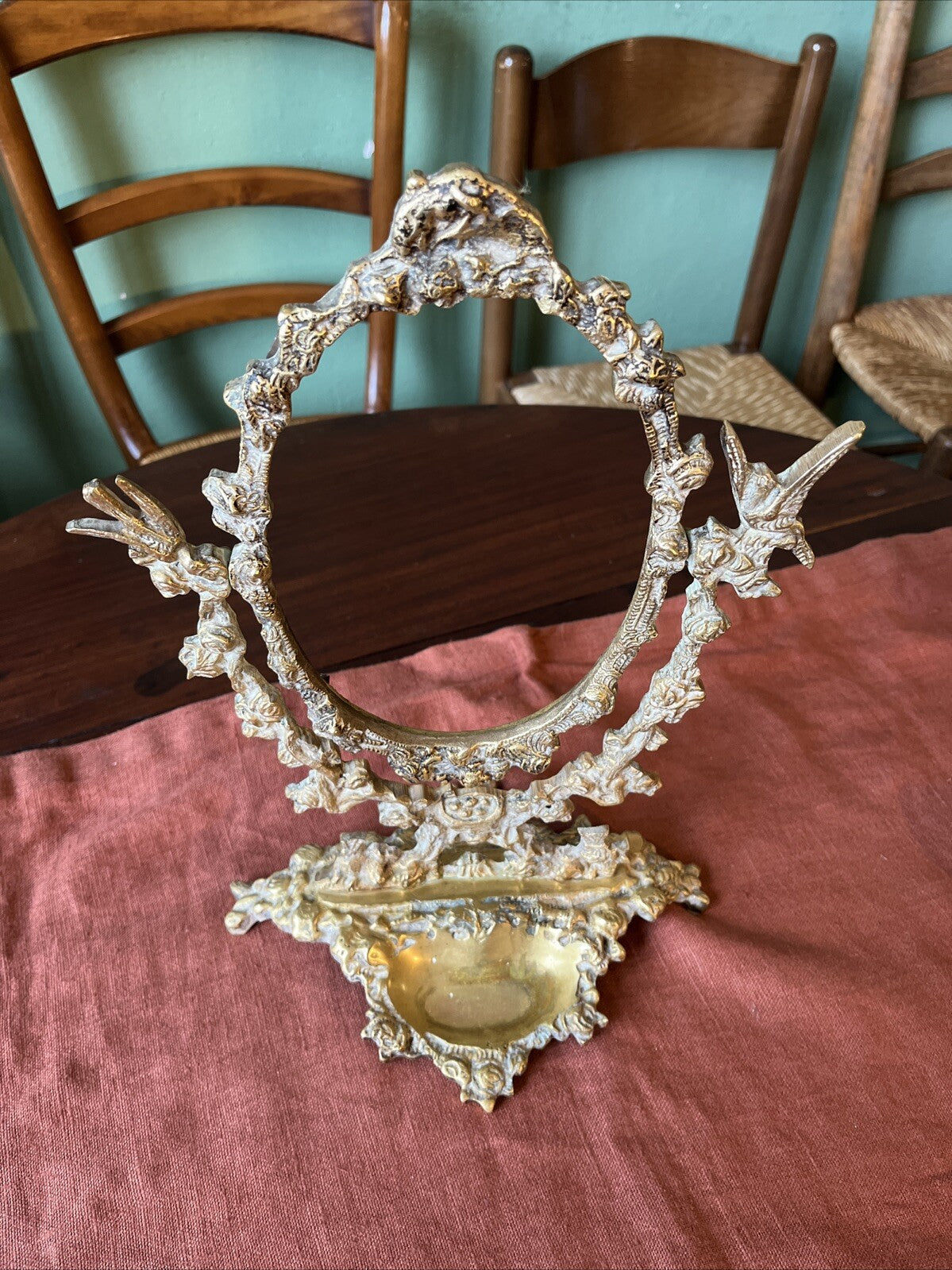 Ancien Encadrement De Miroir En Bronze
