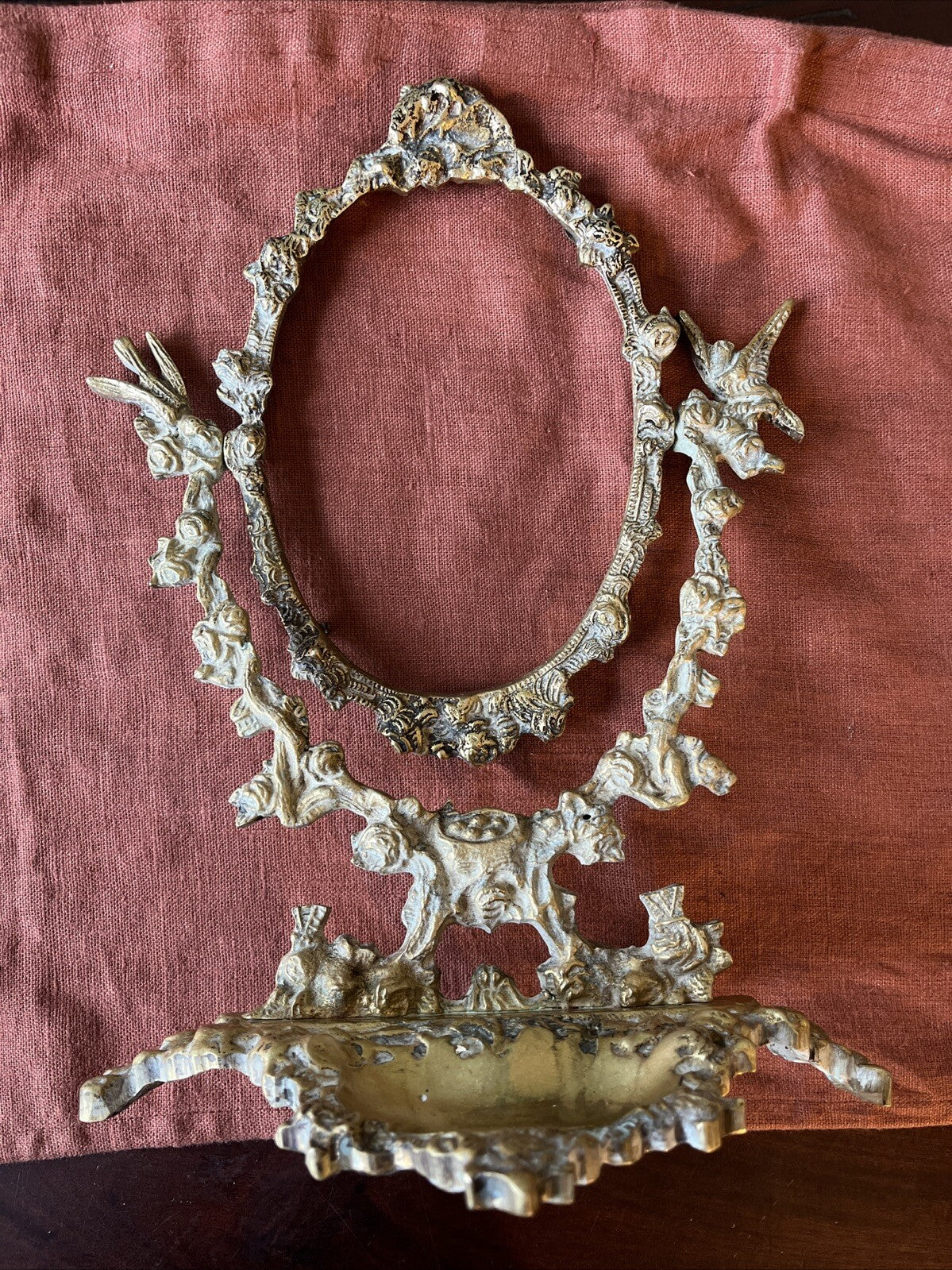 Ancien Encadrement De Miroir En Bronze