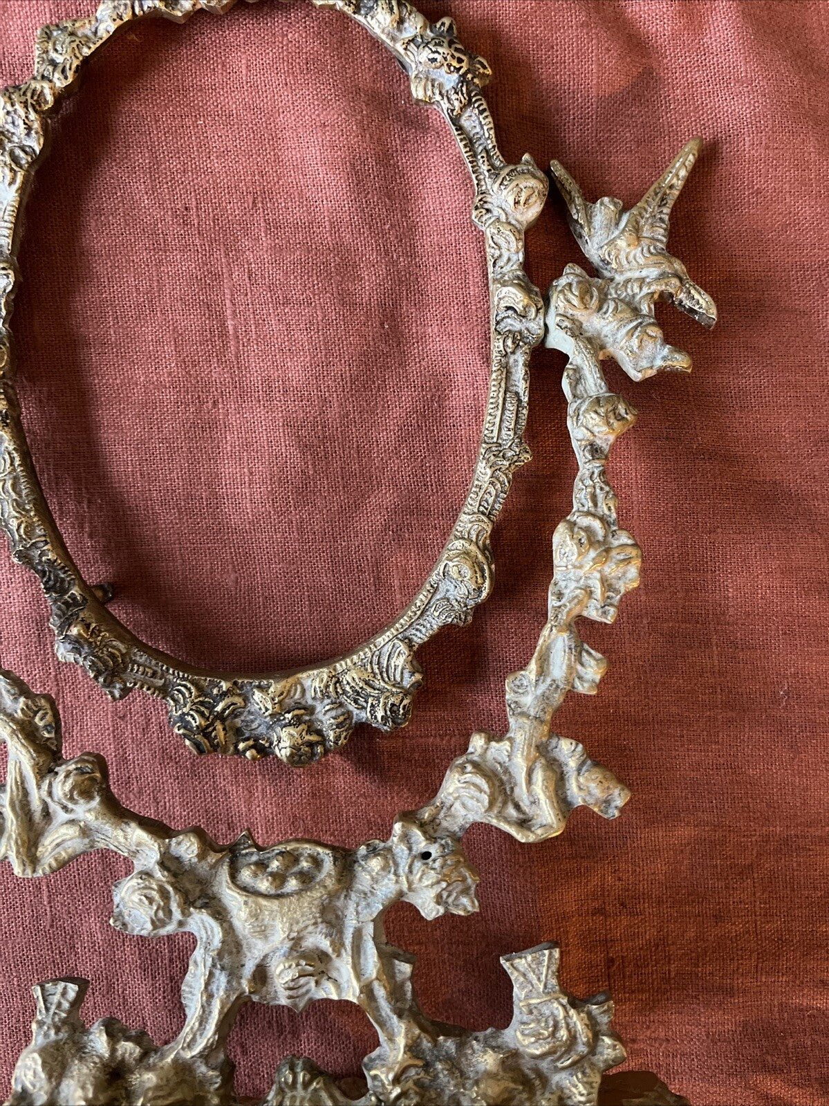 Ancien Encadrement De Miroir En Bronze