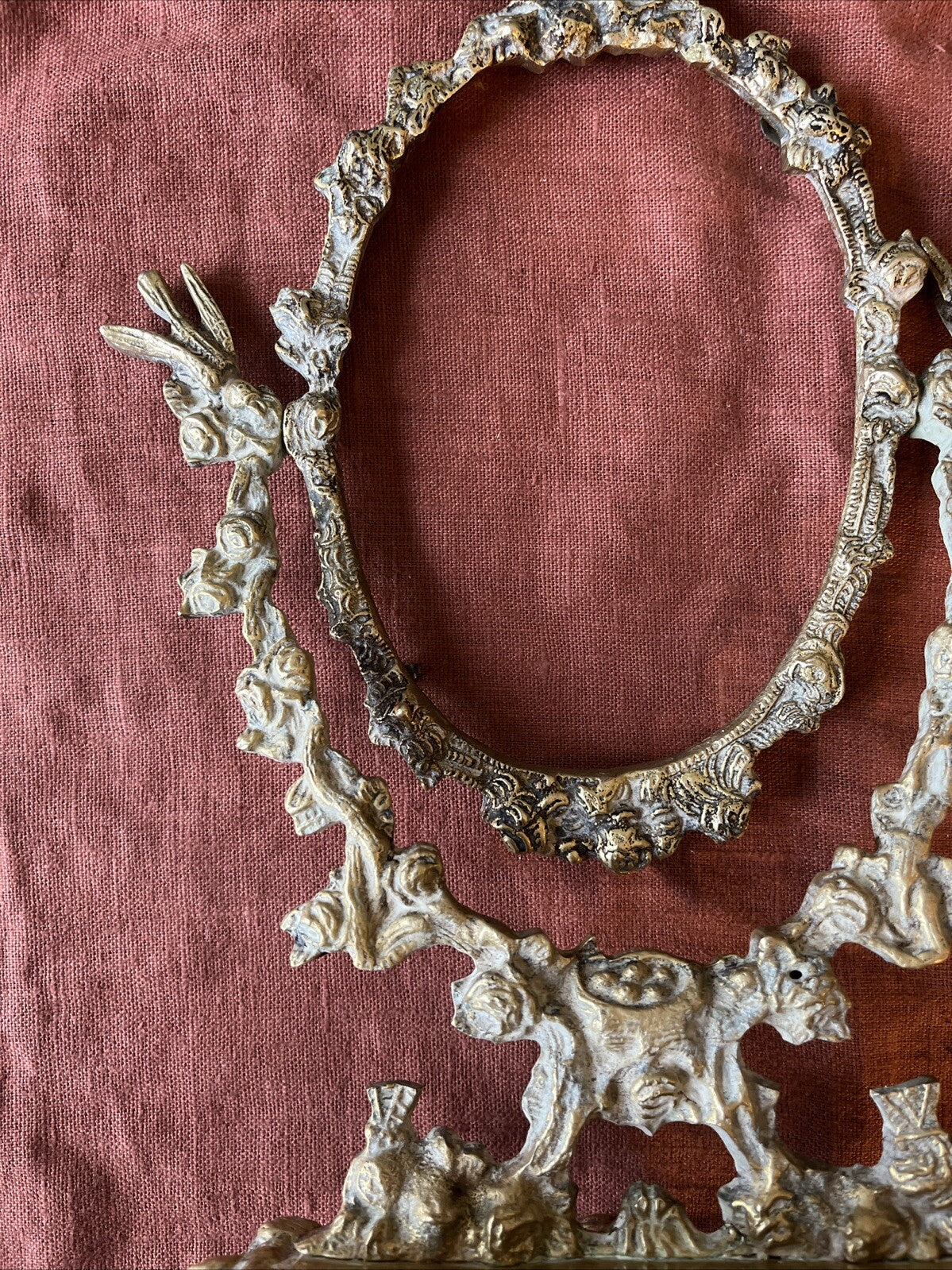 Ancien Encadrement De Miroir En Bronze