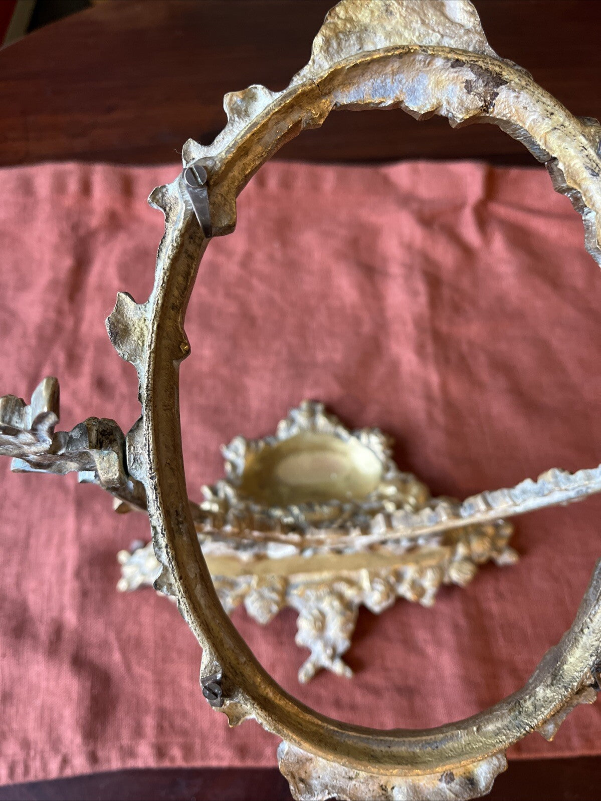 Ancien Encadrement De Miroir En Bronze