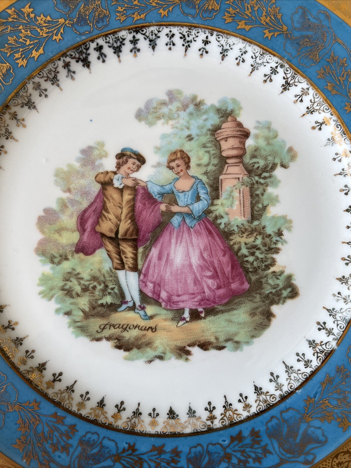 Assiette Limoges Bleu Et Doré Fragonard
