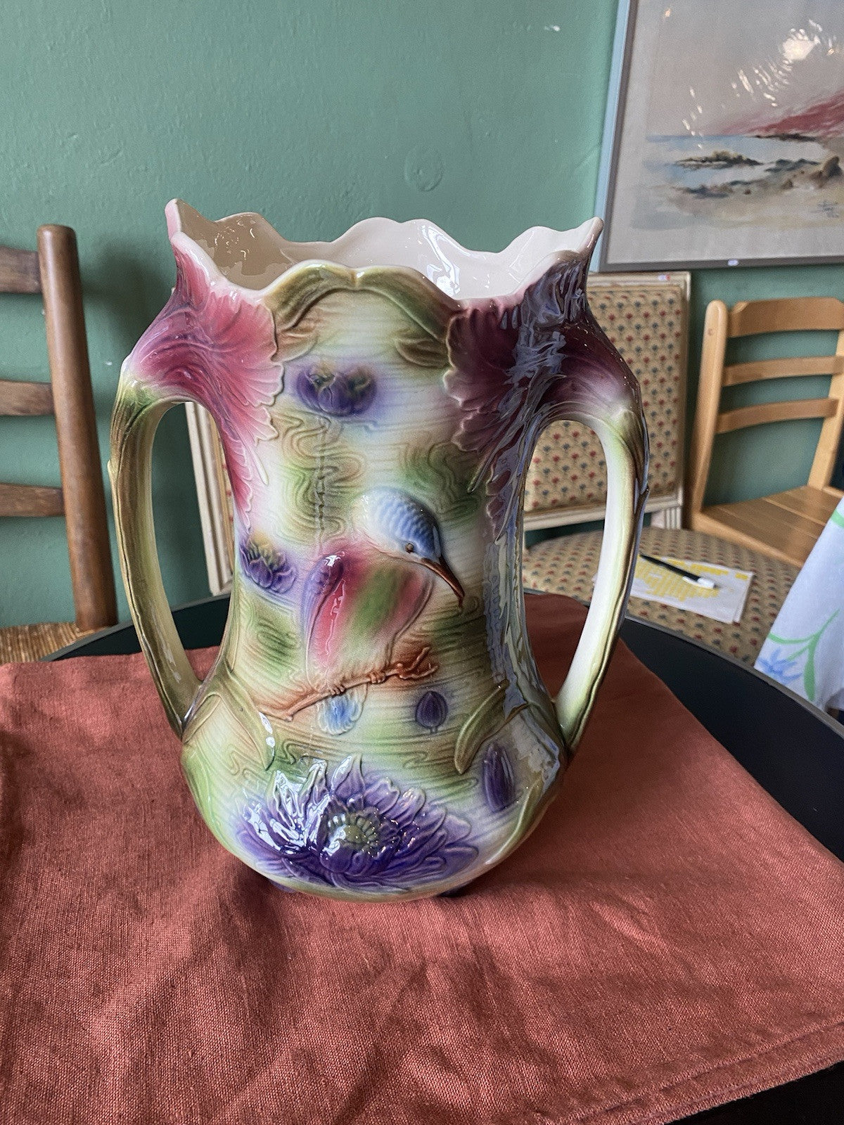 Ancien Grand Vase Barbotine 2 Anses 510 Saint Clément