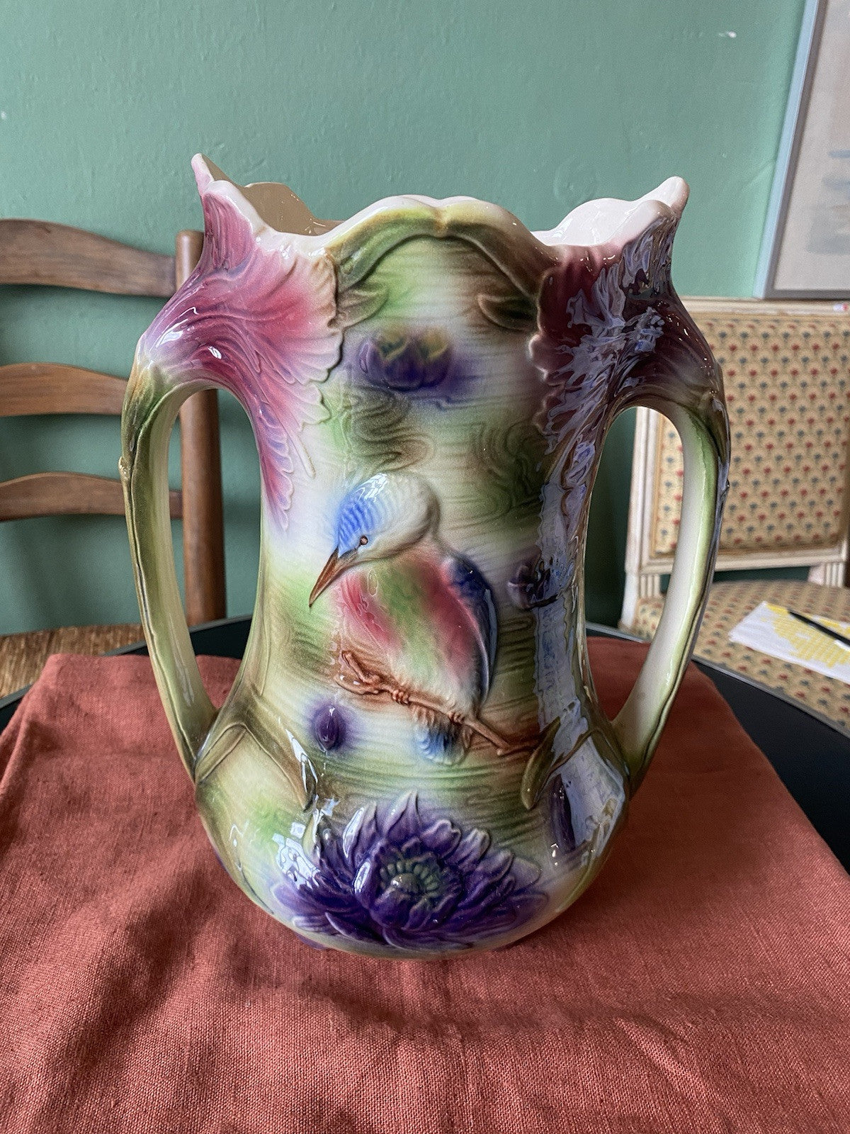 Ancien Grand Vase Barbotine 2 Anses 510 Saint Clément