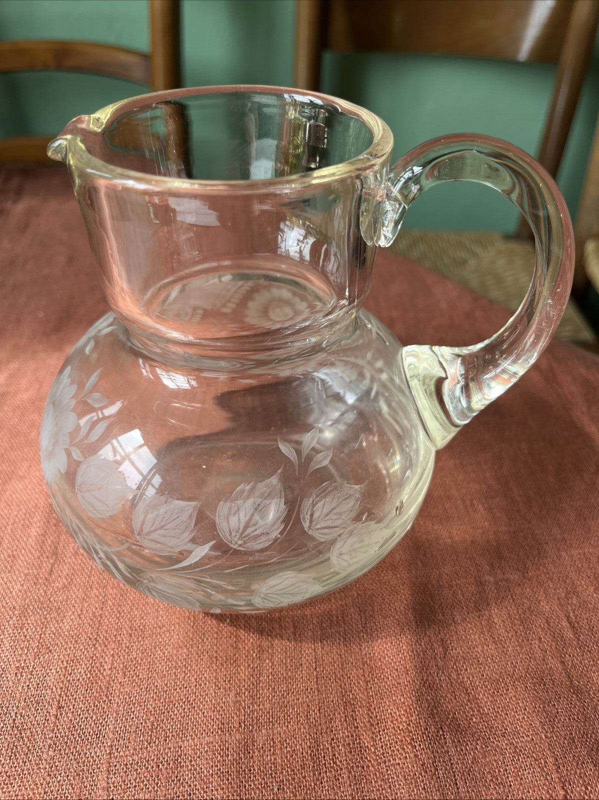 Ancien Pichet En Verre Décoration Fleurs