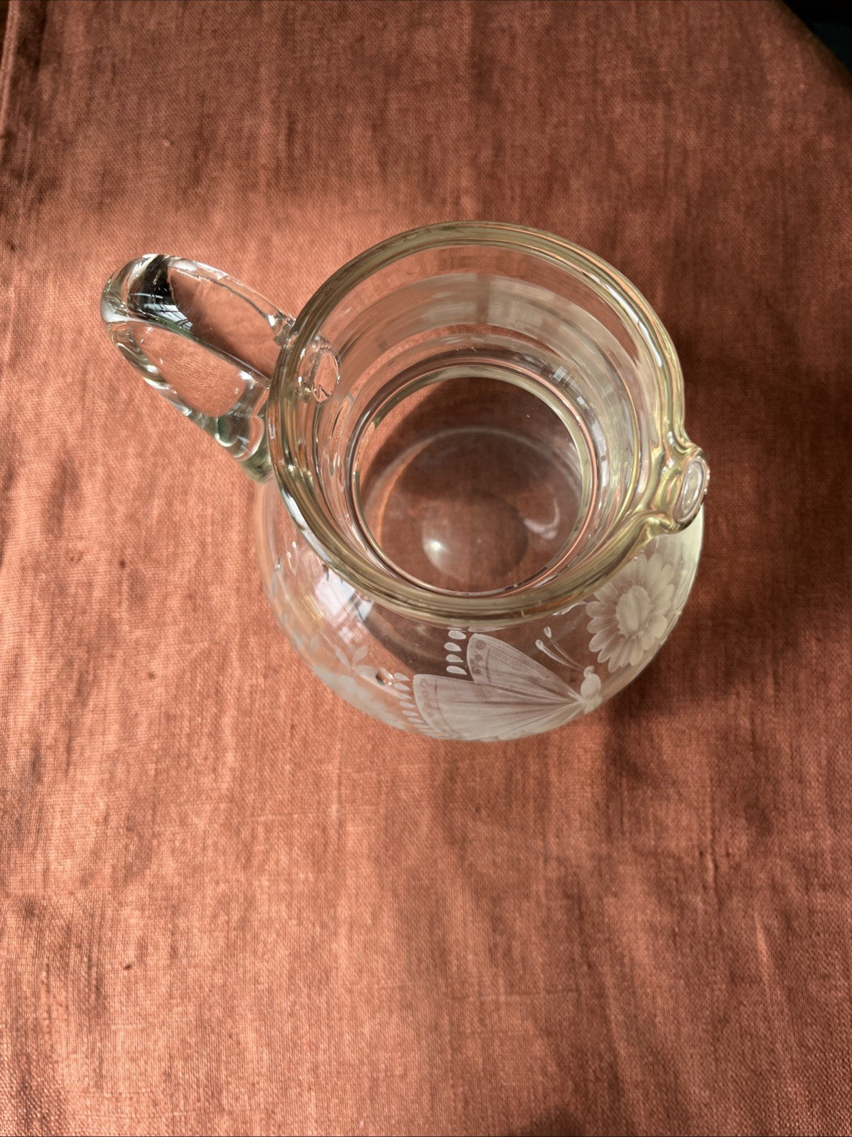 Ancien Pichet En Verre Décoration Fleurs