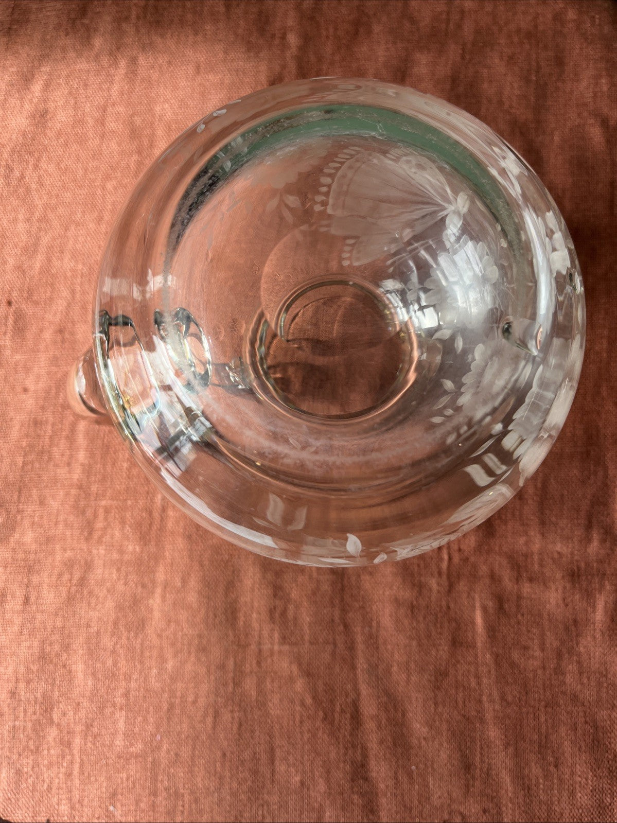 Ancien Pichet En Verre Décoration Fleurs