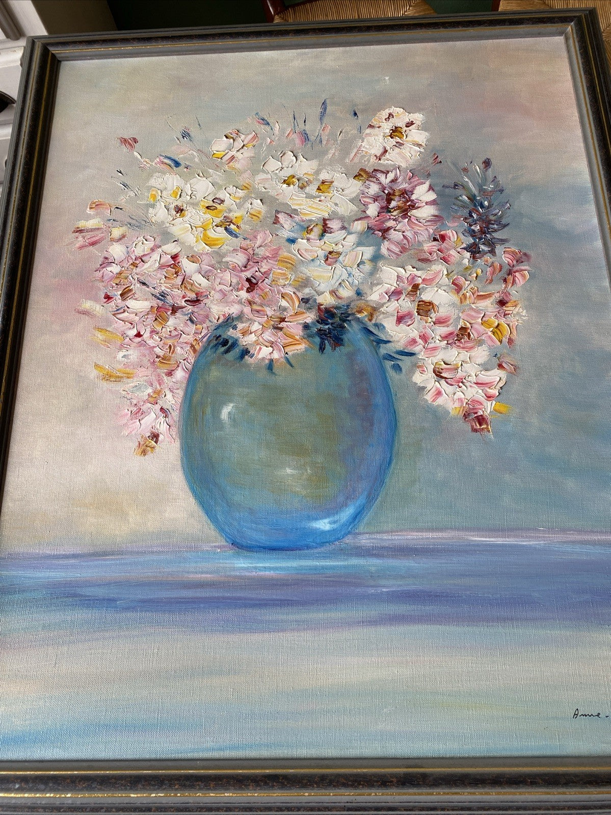 Huile Sur Toile Encadrement En Bois Bouquet De Fleurs