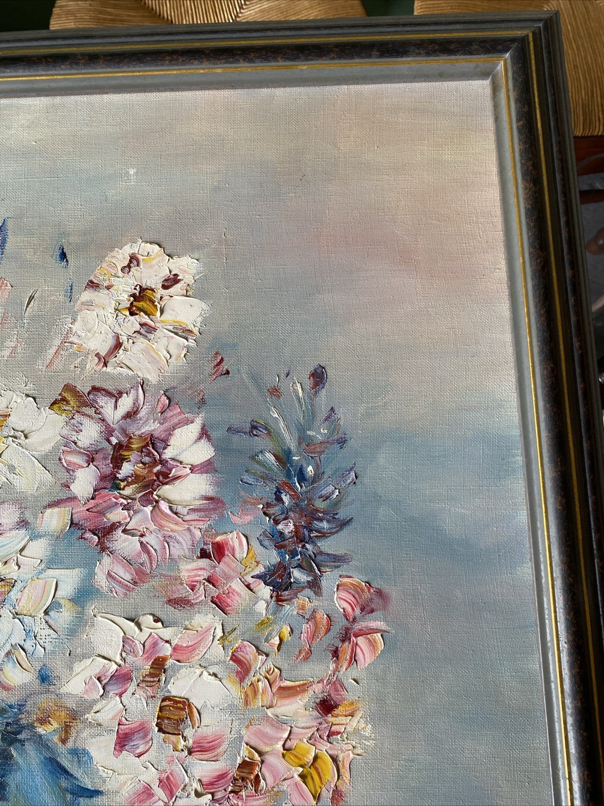 Huile Sur Toile Encadrement En Bois Bouquet De Fleurs