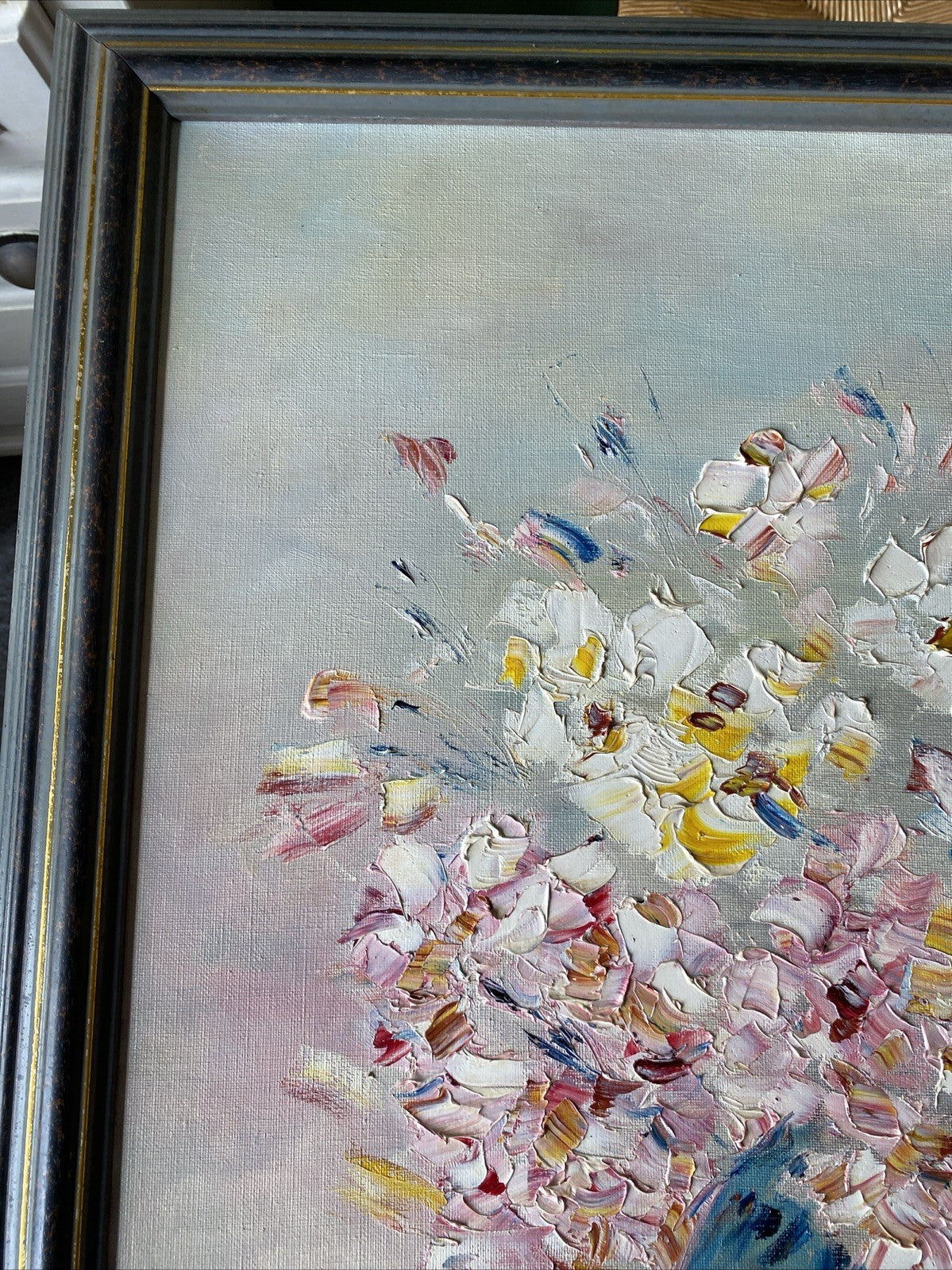 Huile Sur Toile Encadrement En Bois Bouquet De Fleurs