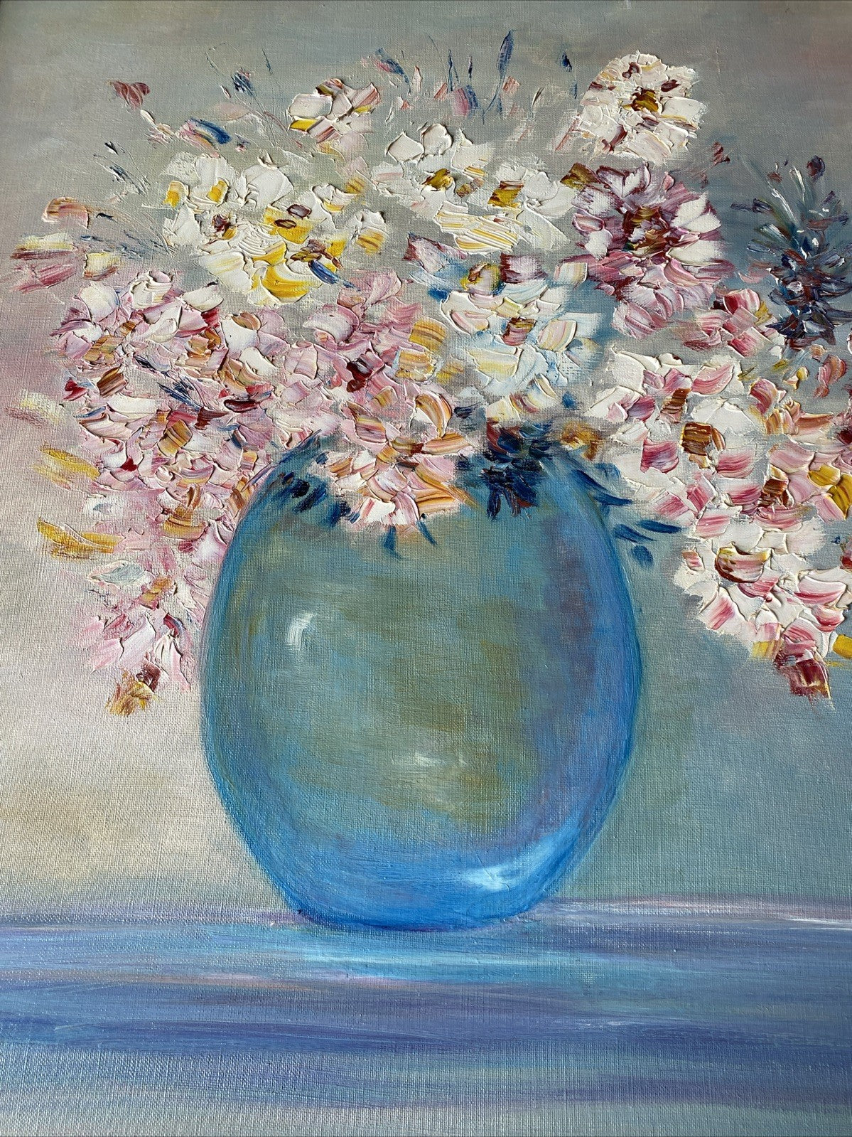 Huile Sur Toile Encadrement En Bois Bouquet De Fleurs