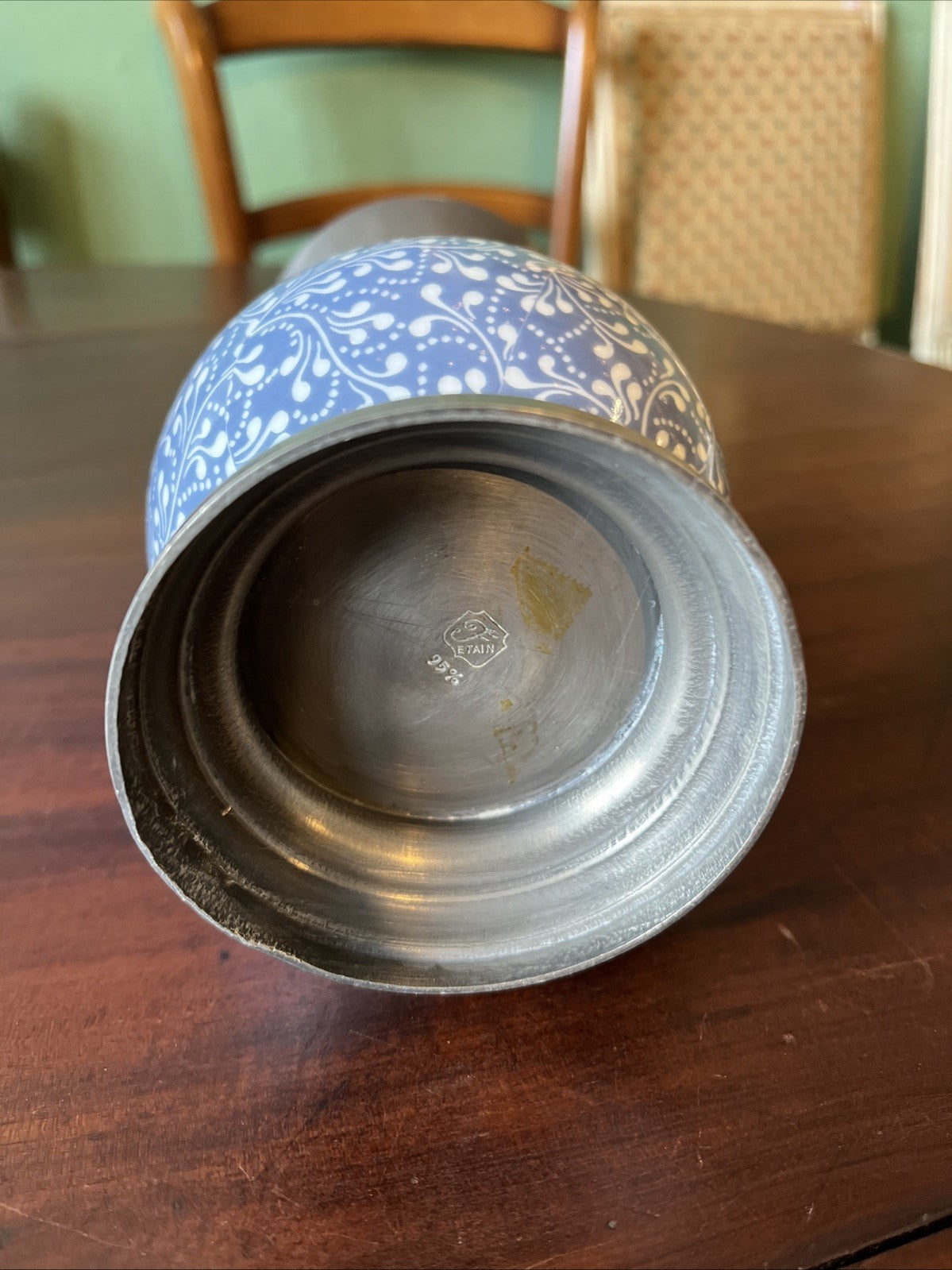 Vase Faïence Et Étain Bleu Et Blanc