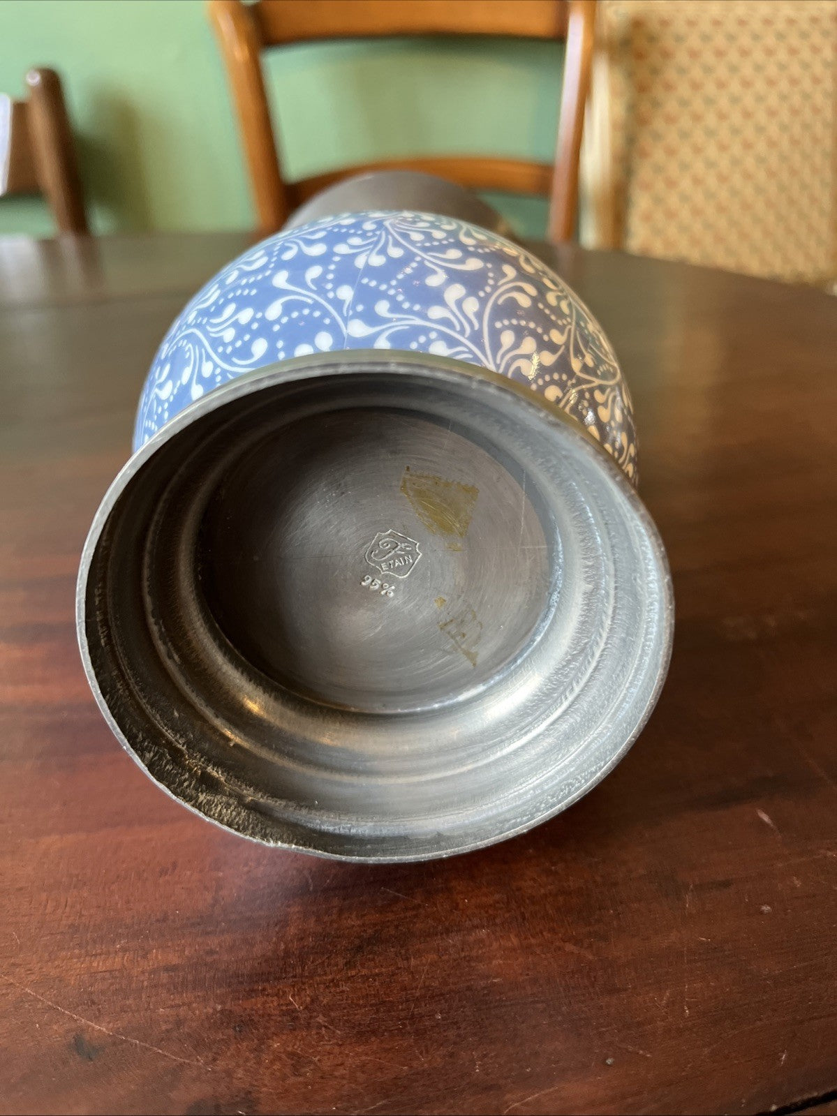Vase Faïence Et Étain Bleu Et Blanc