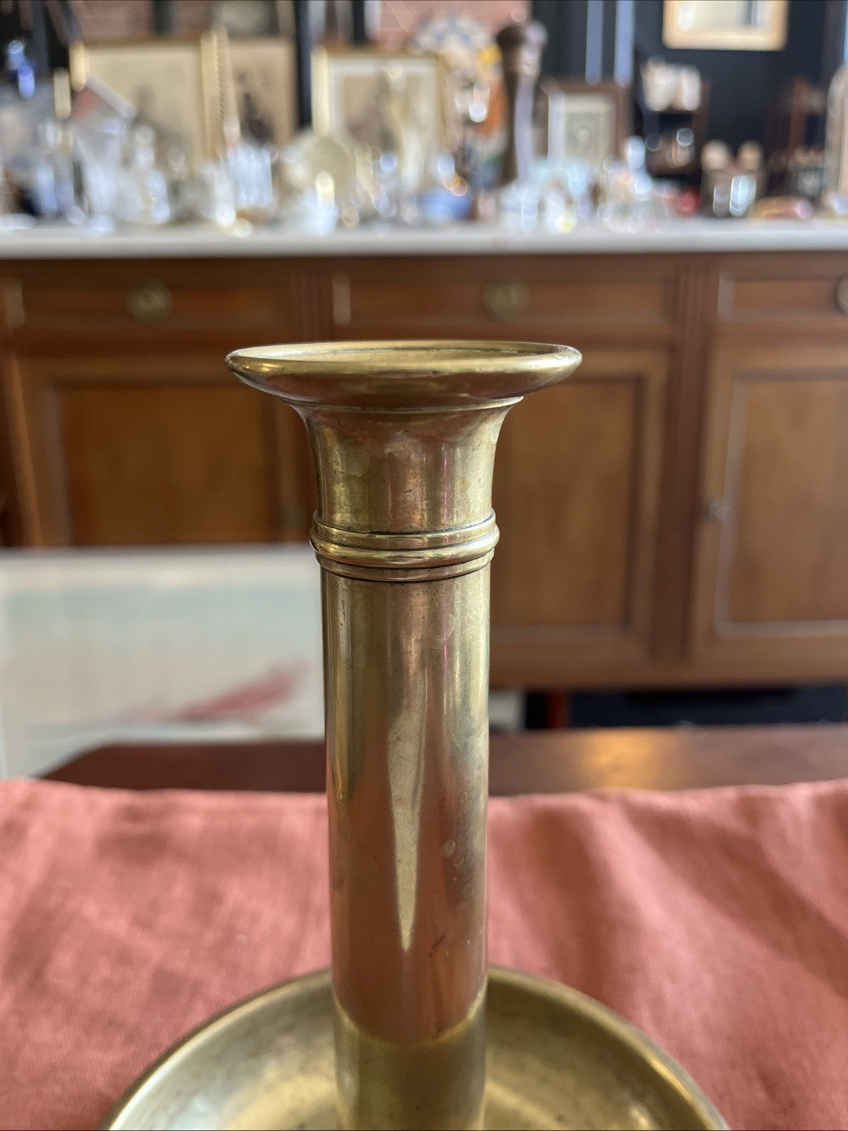 Ancien Bougeoir À Poussoir Doré