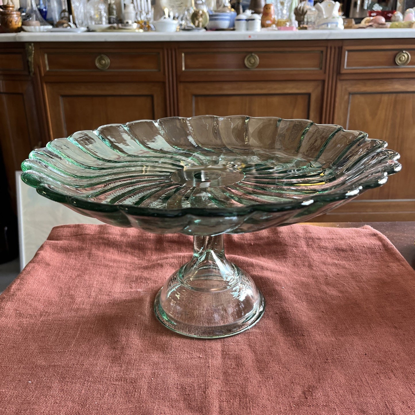Coupe/Présentoir À Gâteau/compotier En Verre Vert