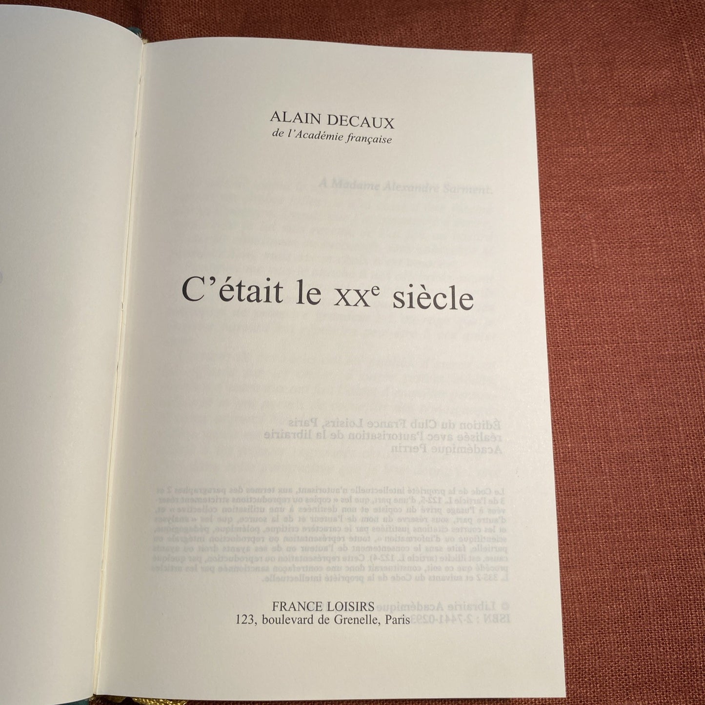 Livre "C'était le XXe Siècle" Alain Decaux (éd. France Loisirs 1996).